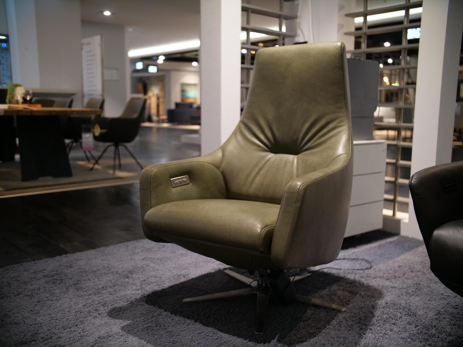 WK Wohnen - Relaxsessel WK 683 Hailey Medium Bezug Leder Polo 1102 Grün Sternfuß Edelstahl - 5