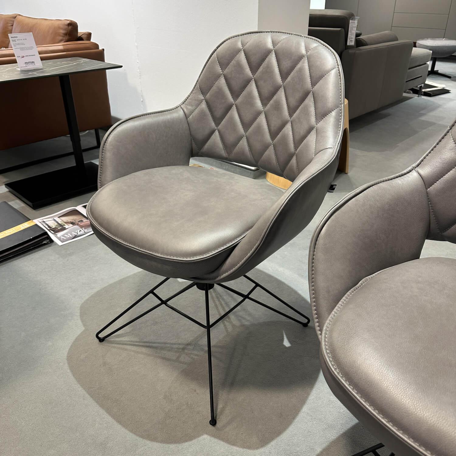 WK Wohnen - 6er-Set Armlehnstuhl WK 708 Stoff JAB A91062 Rosa Und Leder Granada Steel Grau Drehgestell Schwarz - 14