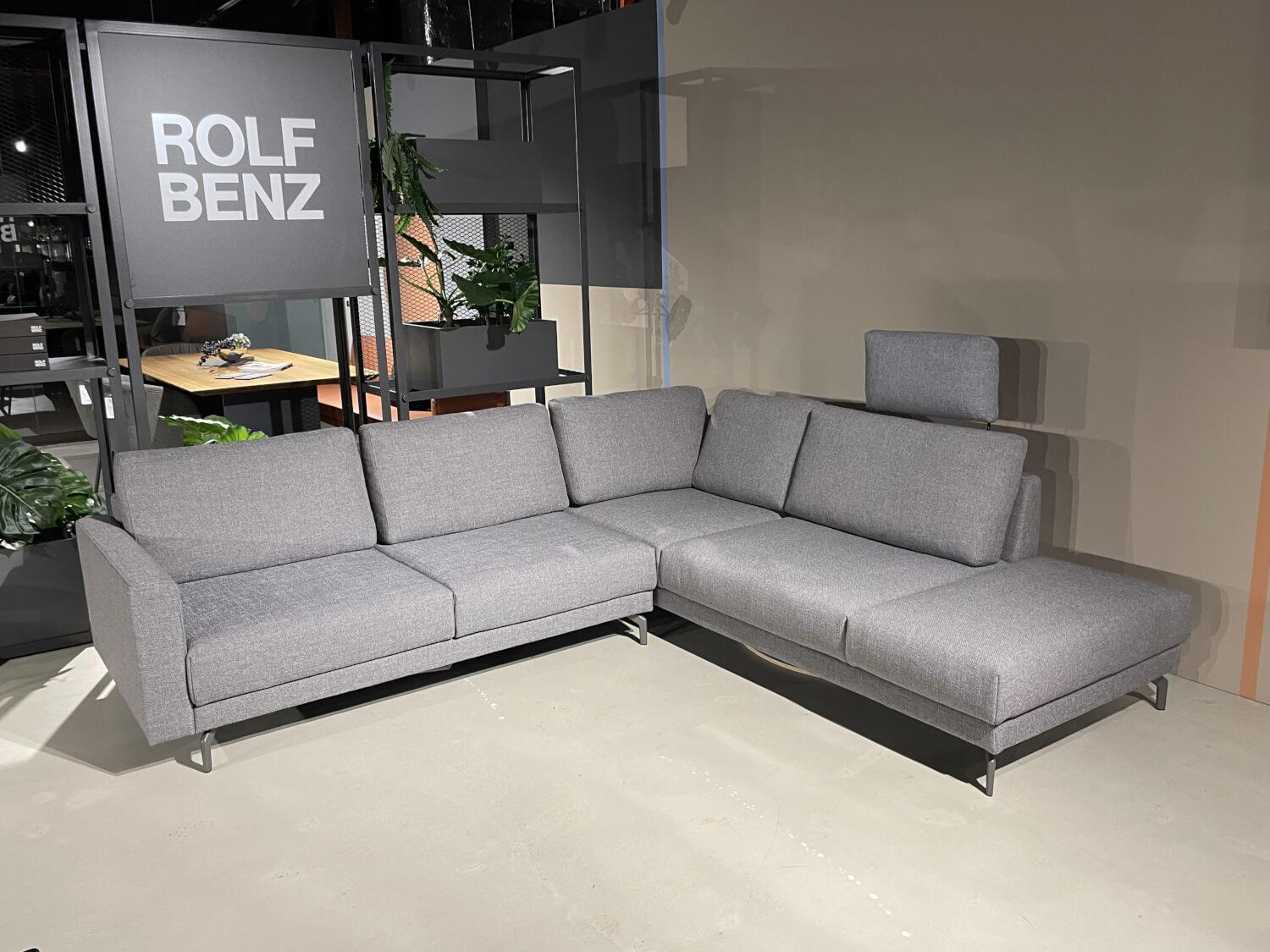 Hülsta - Ecksofa HS 450 Stoff Grau Füße Grau Mit Kissen Und Kopfstütze - 9