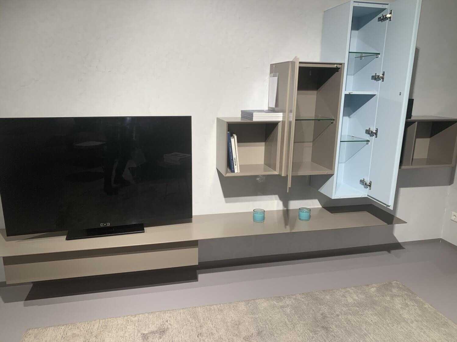 Kettnaker - Wohnwand Alea Lack Matt Kristallblau Seide Glas - 3