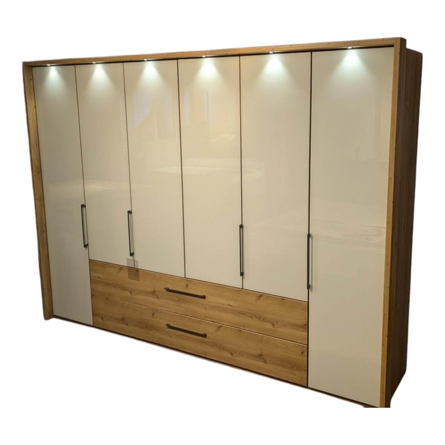 Wiemann - Kleiderschrank Metz Front Glas Weiß Korpus Eiche Bianco NB Griffe Schiefer - 1