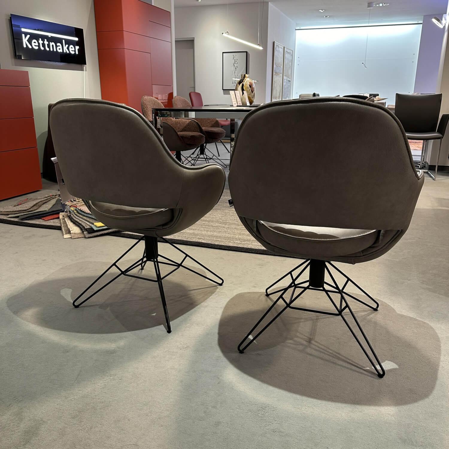 WK Wohnen - 6er-Set Armlehnstuhl WK 708 Stoff JAB A91062 Rosa Und Leder Granada Steel Grau Drehgestell Schwarz - 8