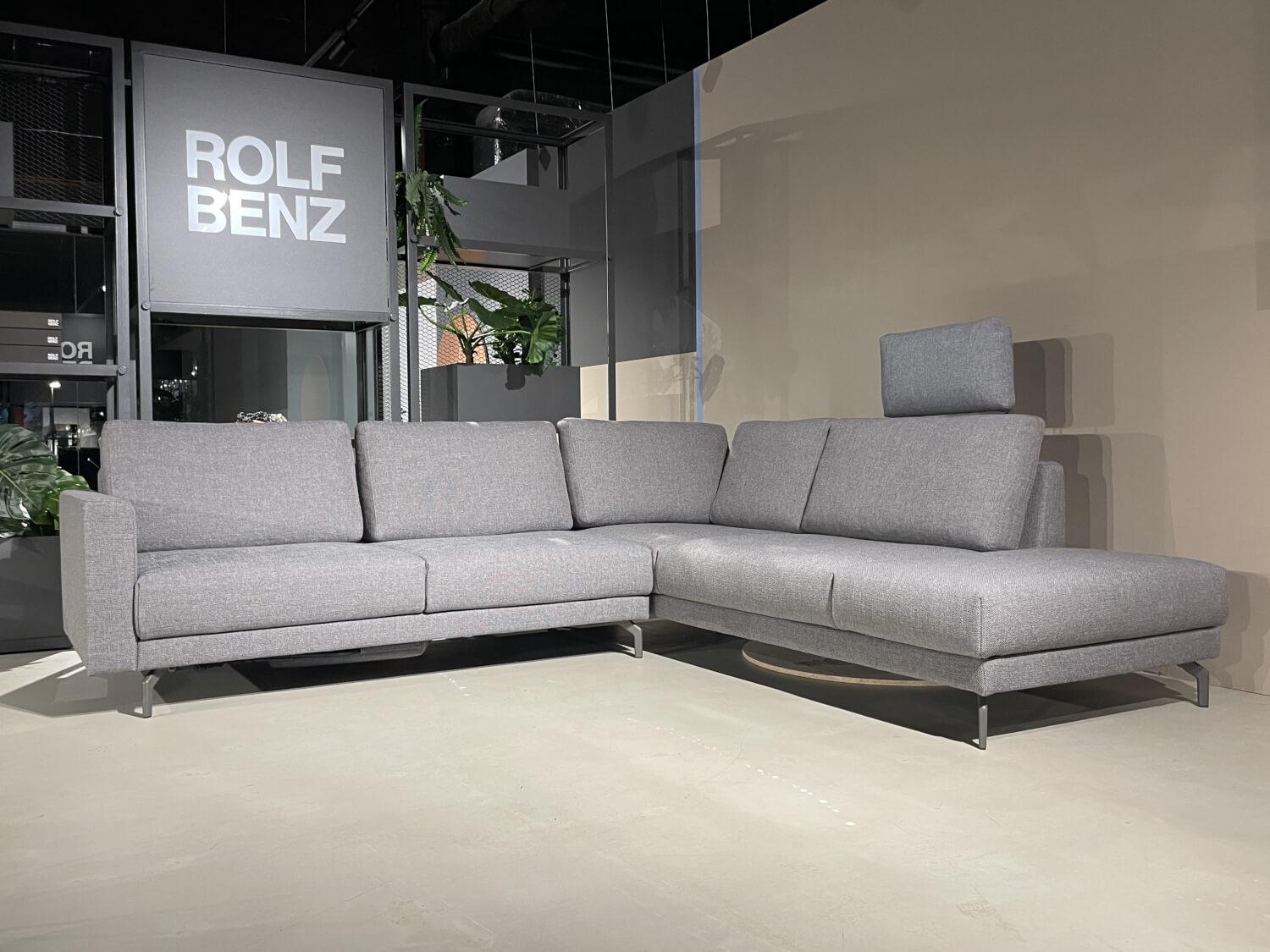 Hülsta - Ecksofa HS 450 Stoff Grau Füße Grau Mit Kissen Und Kopfstütze - 4