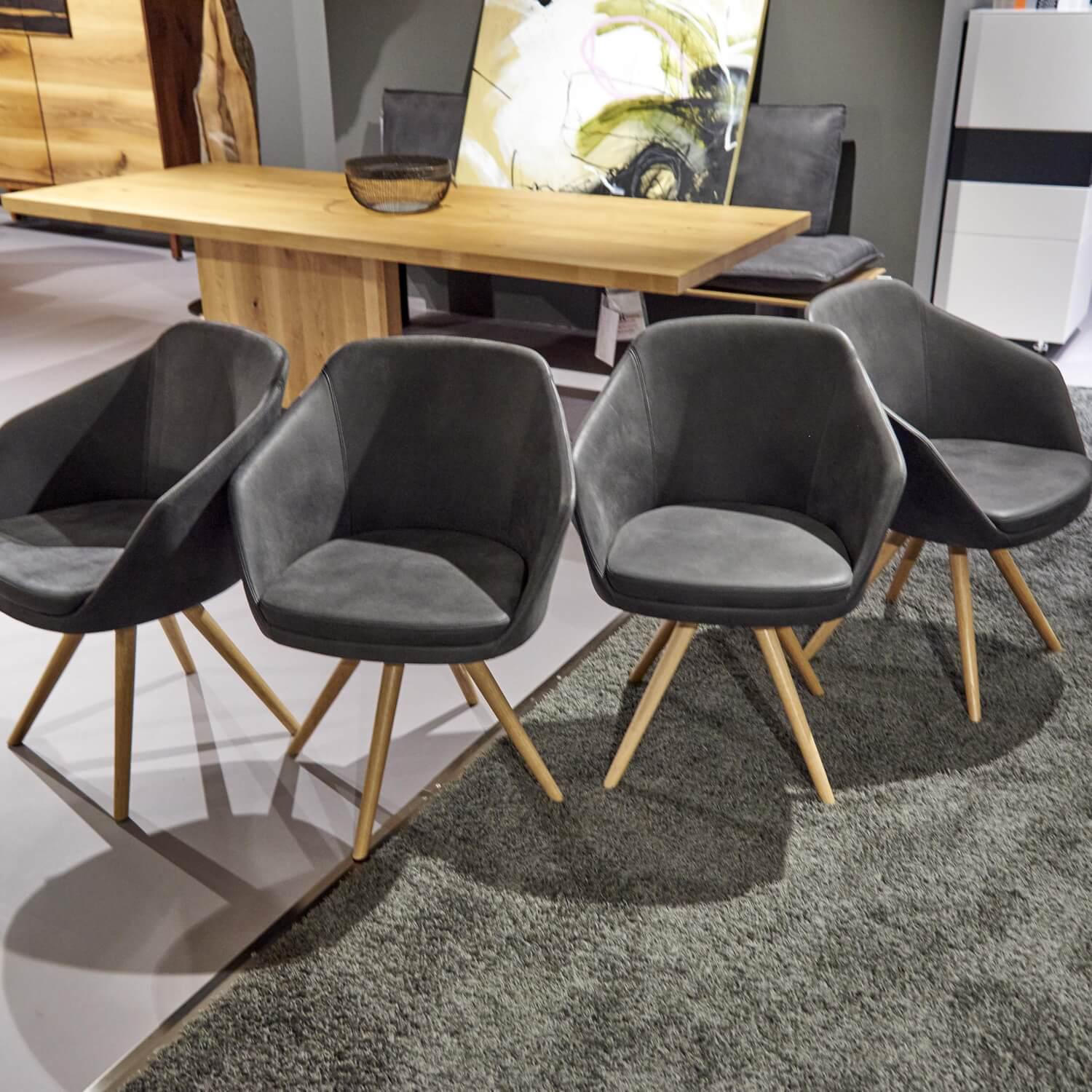 Riva1920 - 4er Set Armlehnstühle Chair Wood Leder Camoscio Nr. 10 Nero Gestell Eiche Natur - 11