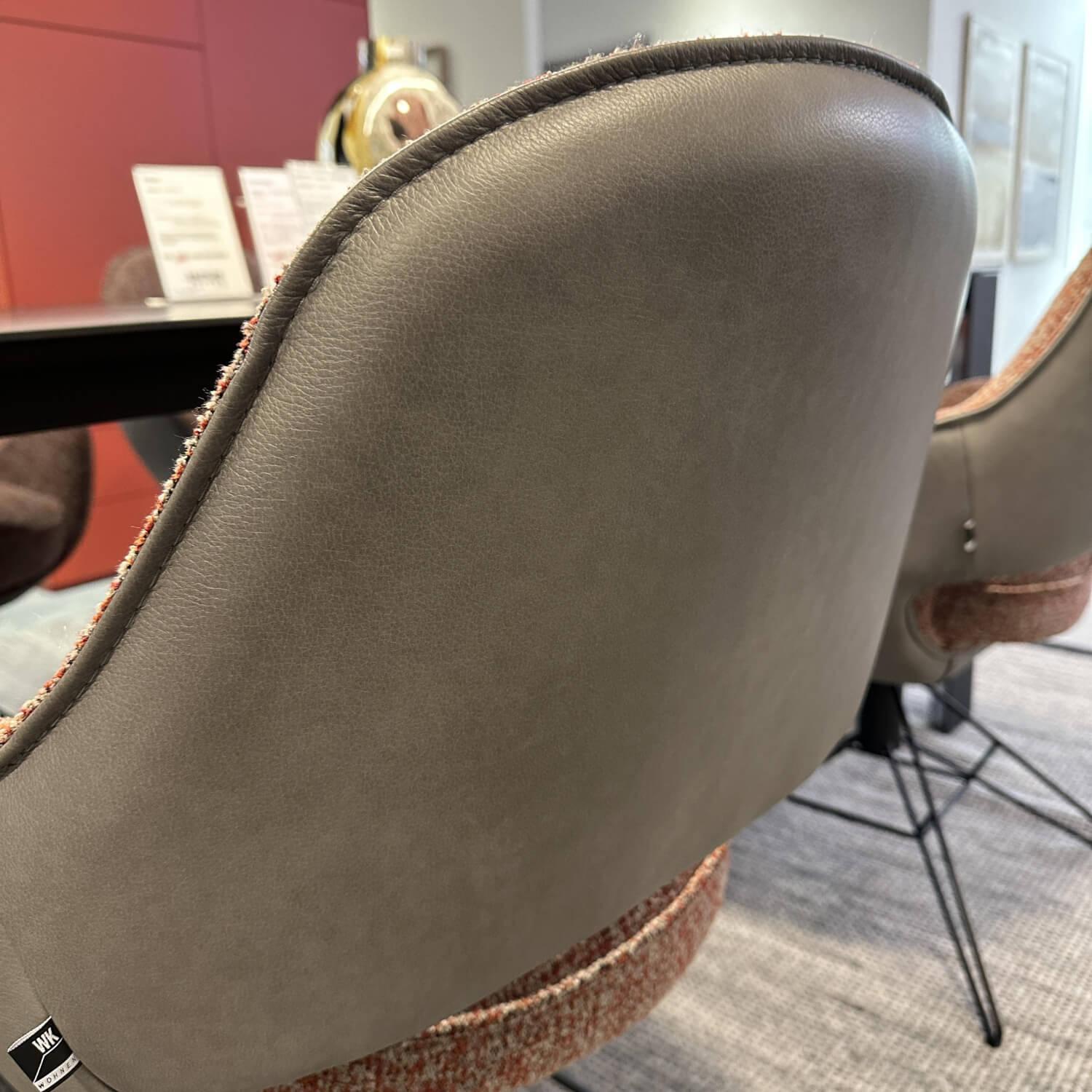 WK Wohnen - 6er-Set Armlehnstuhl WK 708 Stoff JAB A91062 Rosa Und Leder Granada Steel Grau Drehgestell Schwarz - 6