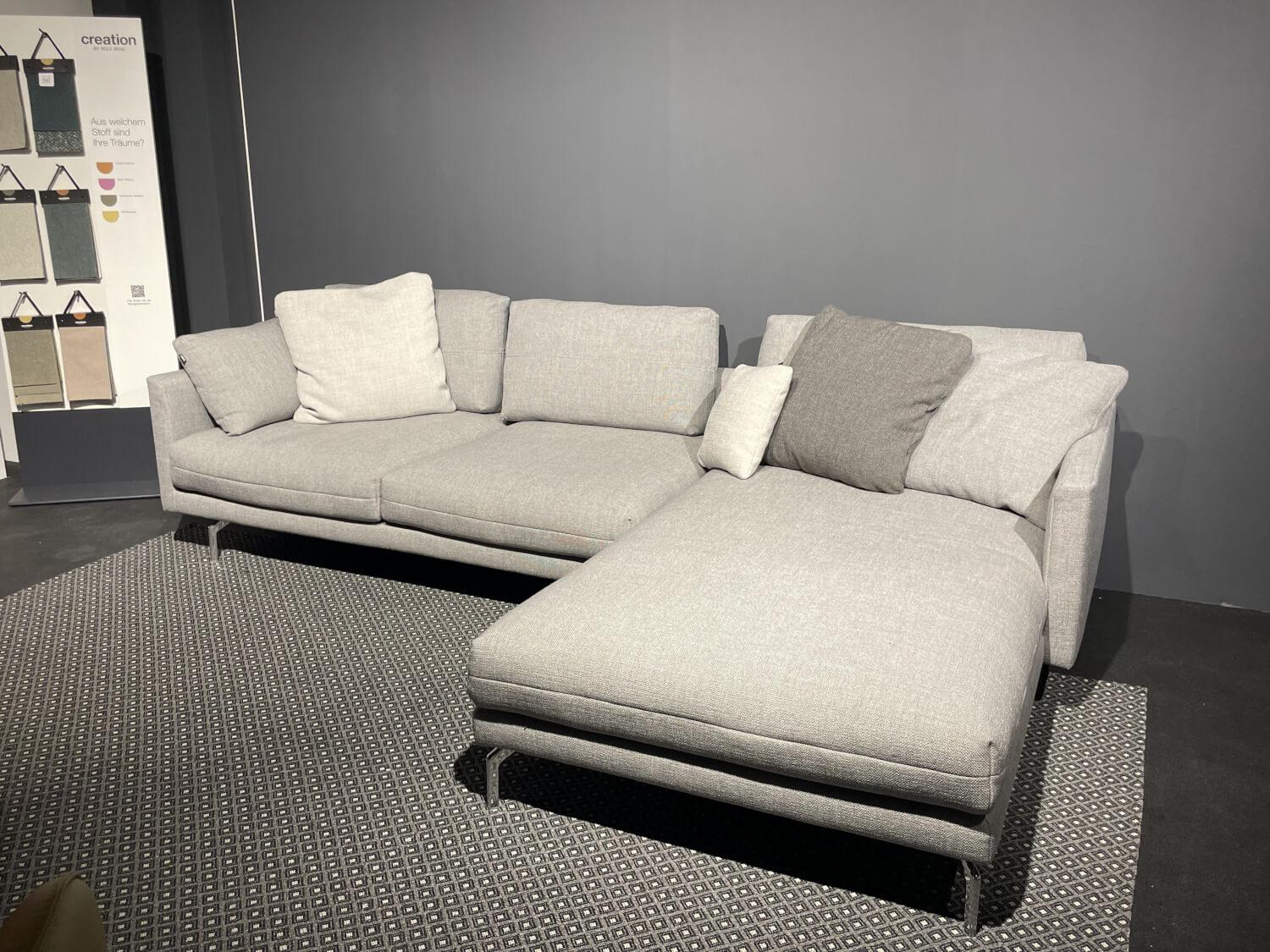 Hülsta - Ecksofa HS 414 Stoff 064 30 Platingrau Grau Füße Aluminium Chrom Mit Kissen - 6