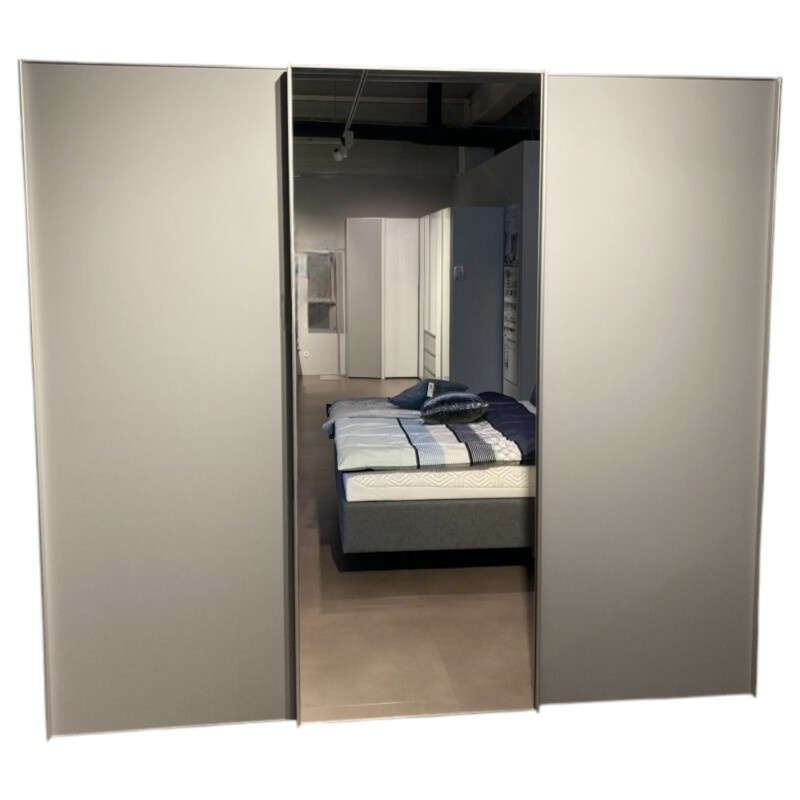 Staud - Schwebetürenschrank EM Armadio Dekor Hellgrau Mit Spiegel Griffe Schmal Aluminium Matt - 1