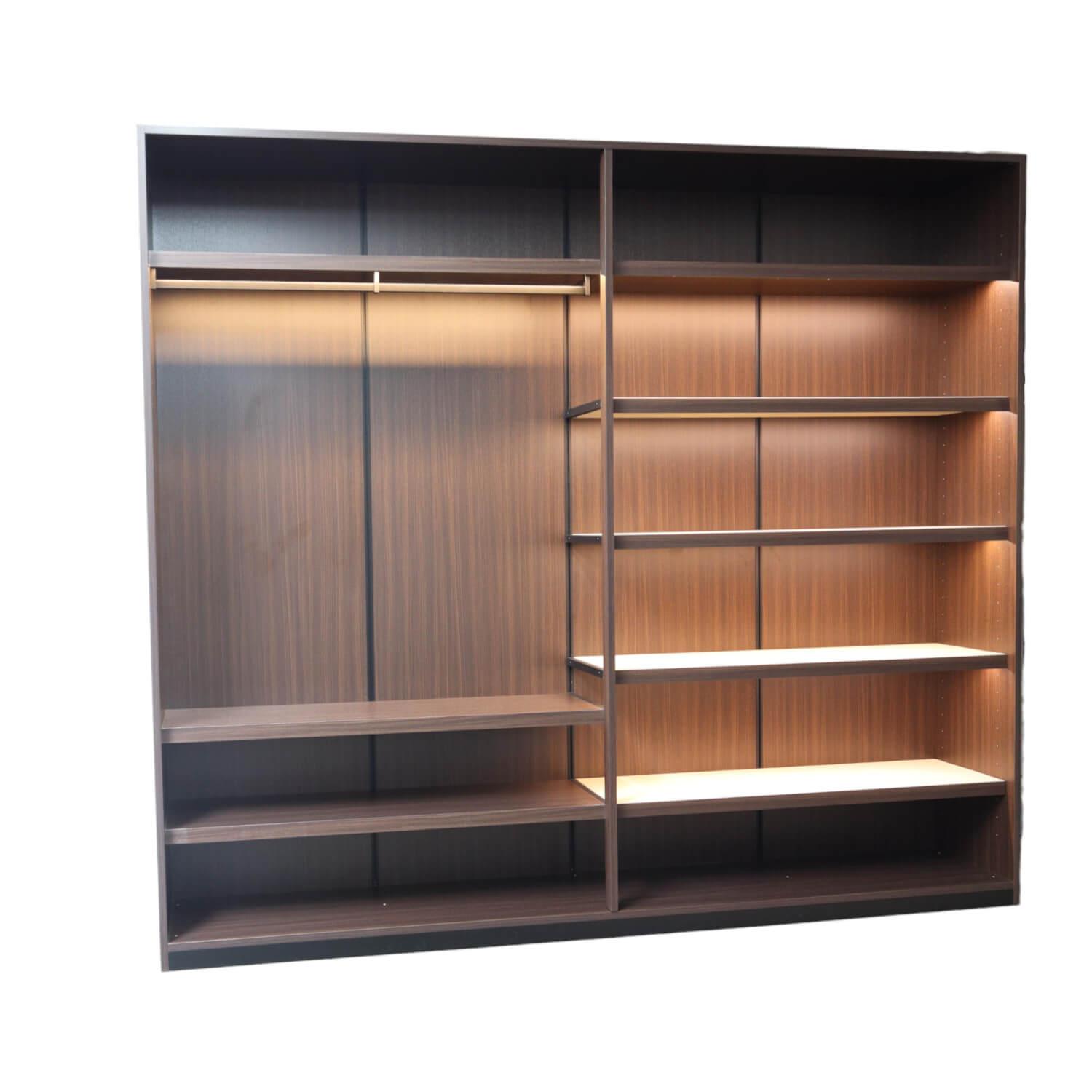 Porro - Schrankwand Struktur Eukalyptusfarben Fachböden Bezug Ecoleder Mit Beleuchtung - 1