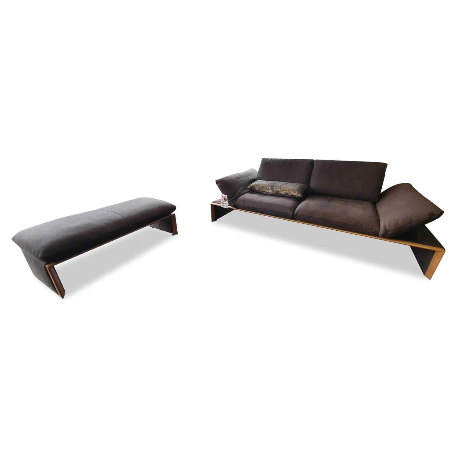 Koinor - Sofa Hugho Leder A-India Schoko Braun mit Hocker - 1