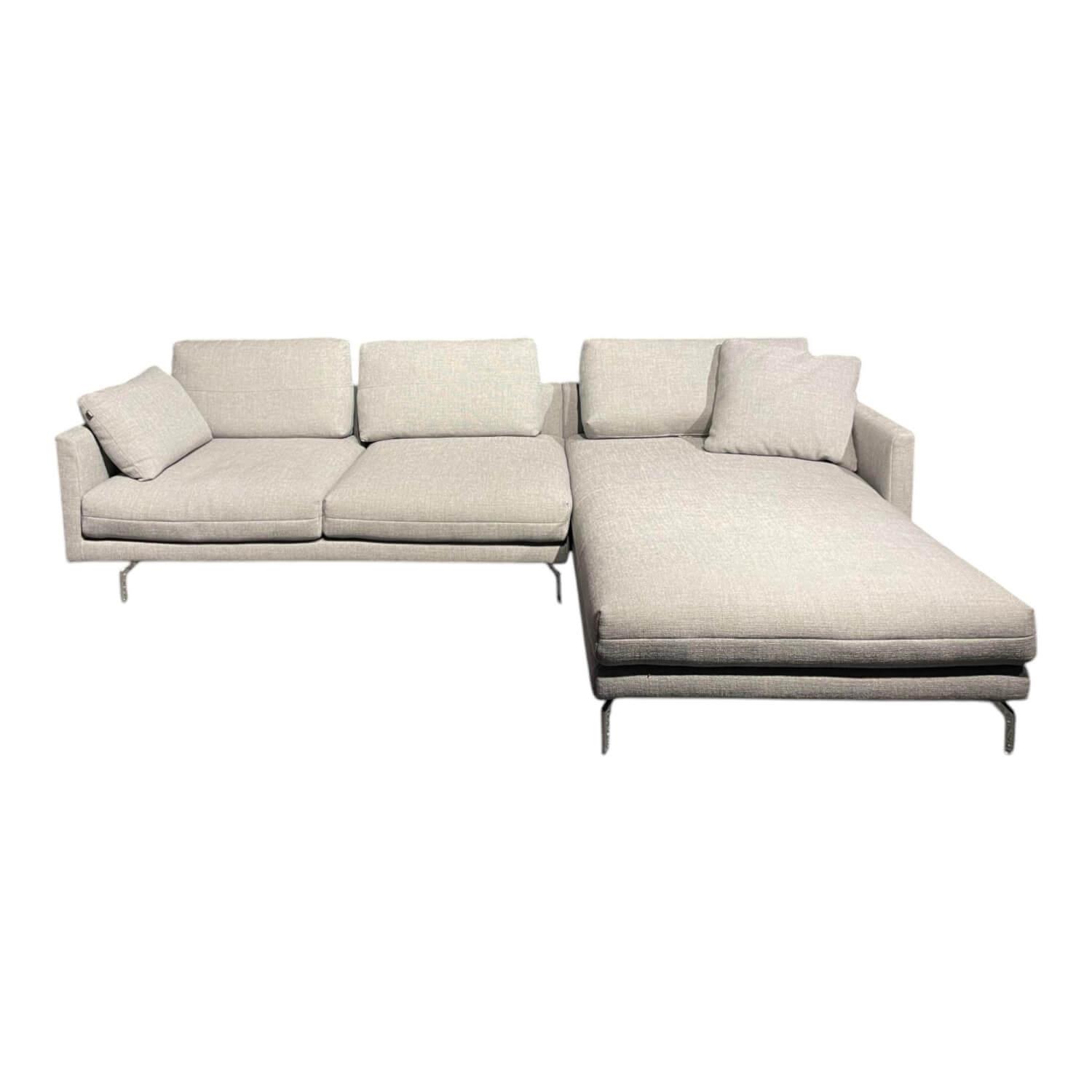Hülsta - Ecksofa HS 414 Stoff 064 30 Platingrau Grau Füße Aluminium Chrom Mit Kissen - 1