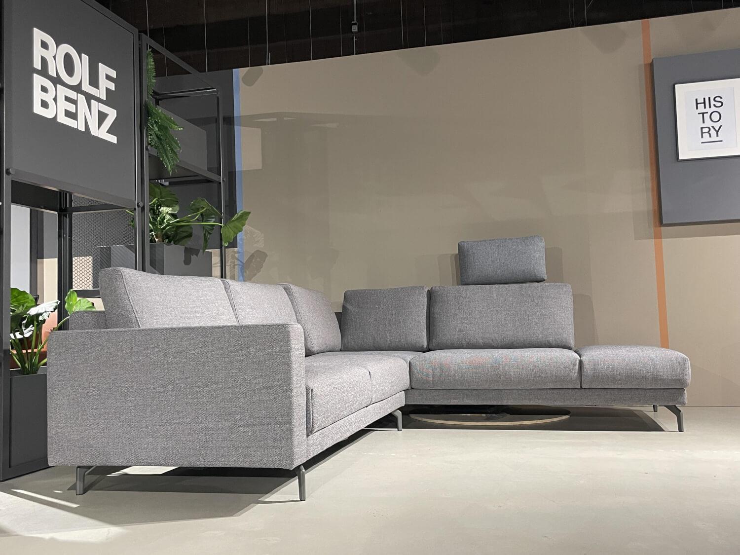 Hülsta - Ecksofa HS 450 Stoff Grau Füße Grau Mit Kissen Und Kopfstütze - 8