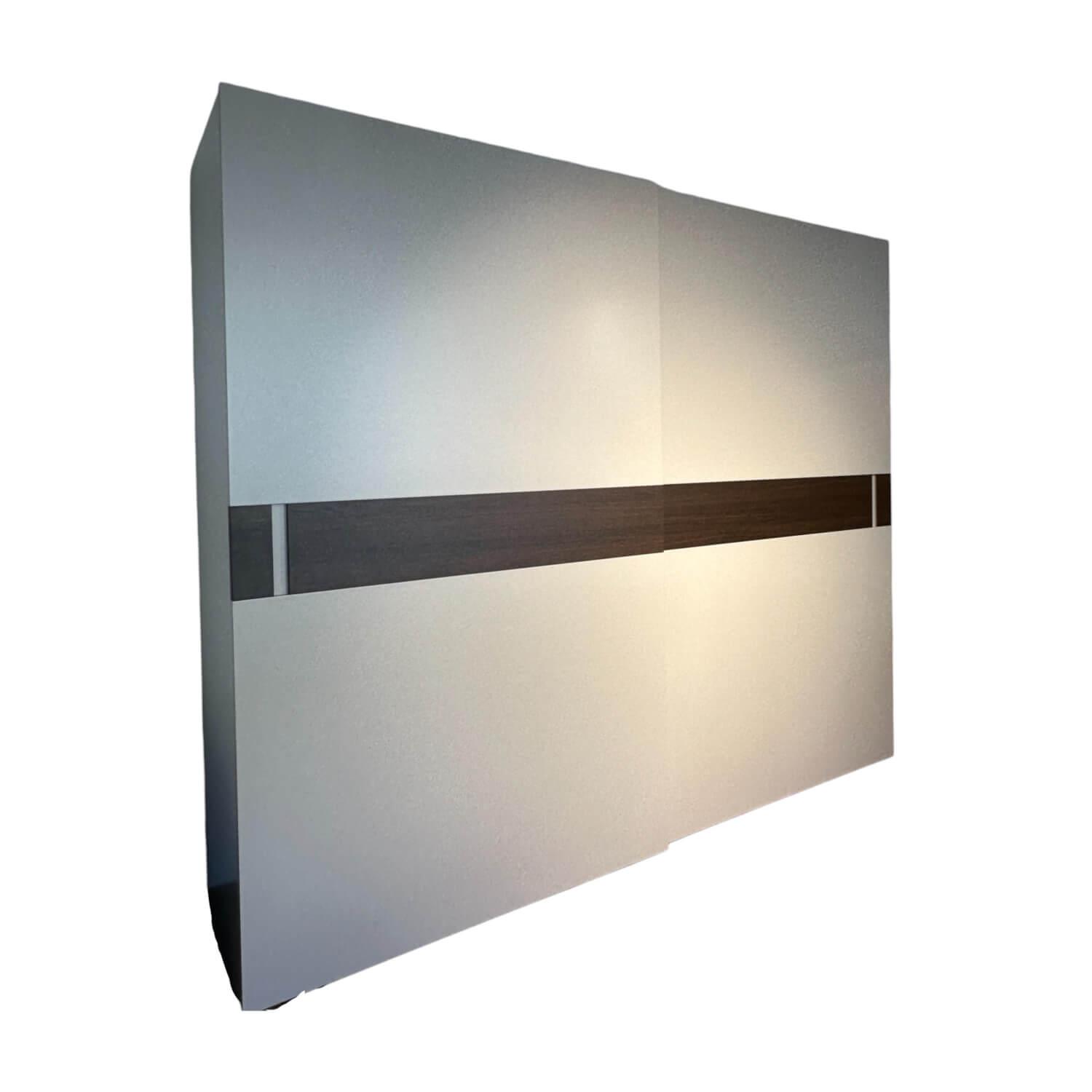 Contur - Schiebetürenschrank Athena Logica Lack 127 Hot Grau Griff Lack Absetzungen Melamin Holz MT RT Thermoeiche Innen Stoffoptik Perlmutt - 1