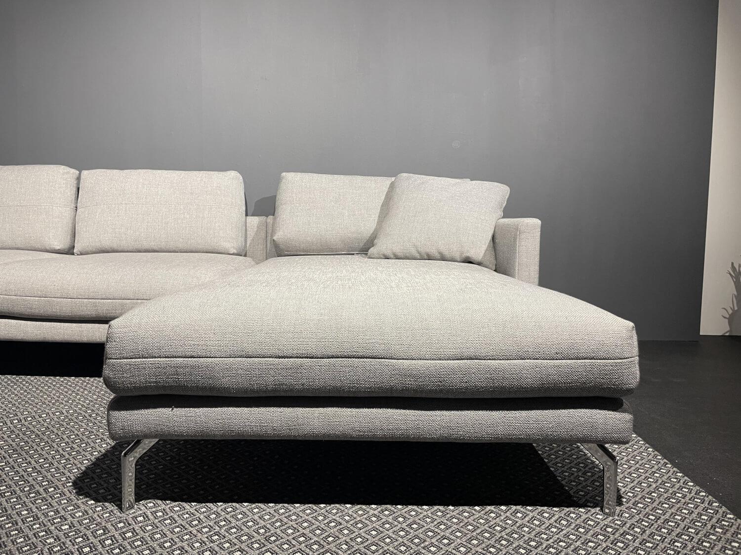 Hülsta - Ecksofa HS 414 Stoff 064 30 Platingrau Grau Füße Aluminium Chrom Mit Kissen - 2