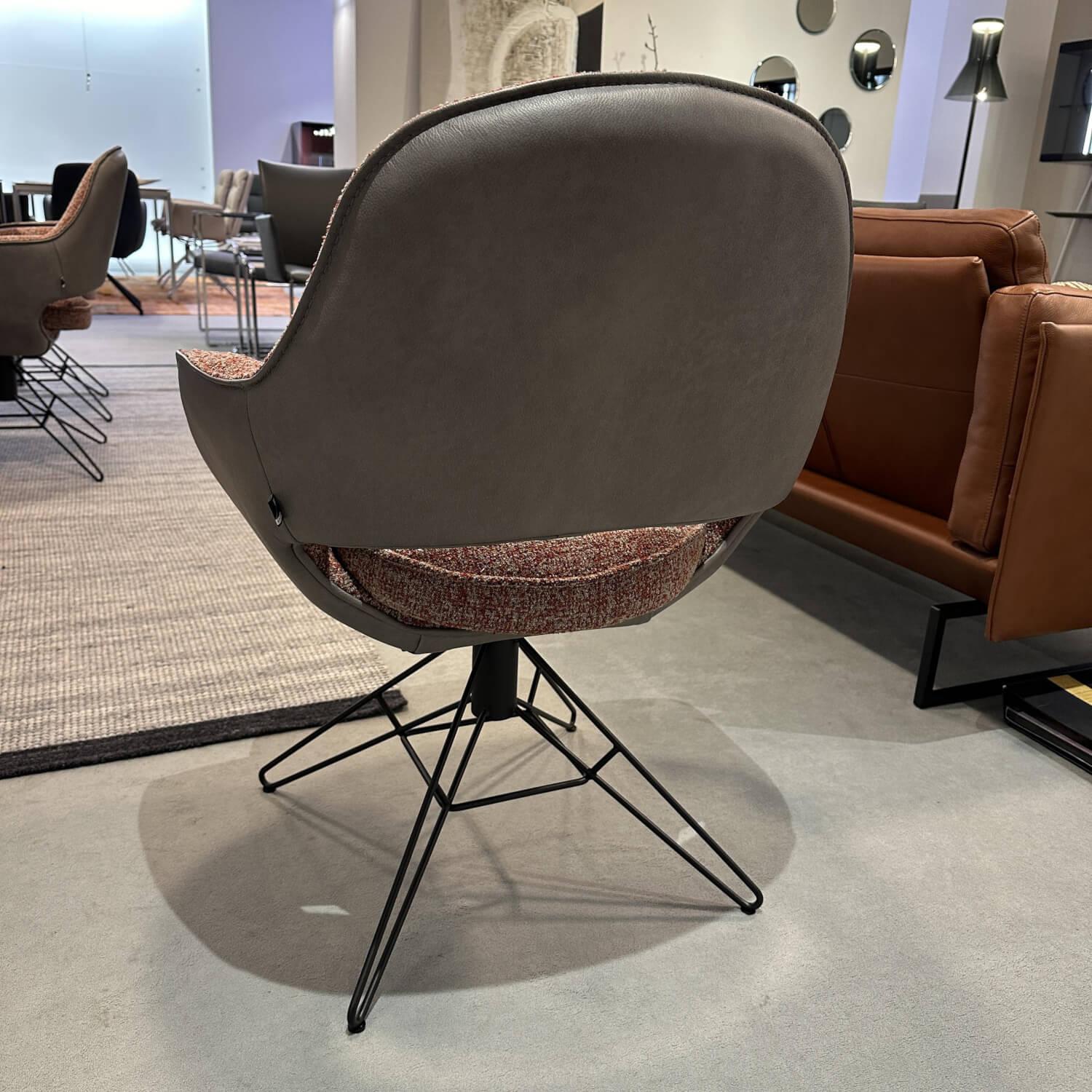 WK Wohnen - 6er-Set Armlehnstuhl WK 708 Stoff JAB A91062 Rosa Und Leder Granada Steel Grau Drehgestell Schwarz - 10