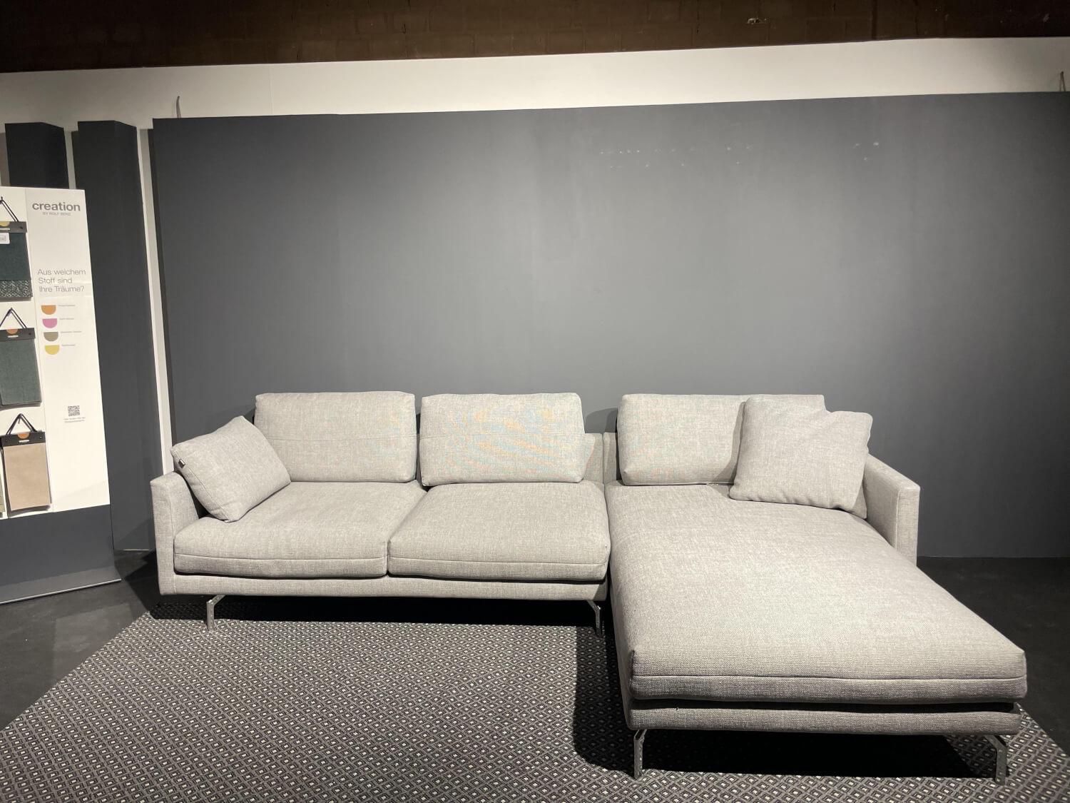 Hülsta - Ecksofa HS 414 Stoff 064 30 Platingrau Grau Füße Aluminium Chrom Mit Kissen - 11