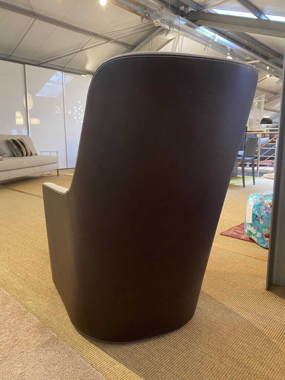 Walter Knoll - Sessel Foster 520-10C Stoff Flanell Grau Rücken Saddle Leder Coffee mit Hocker - 5