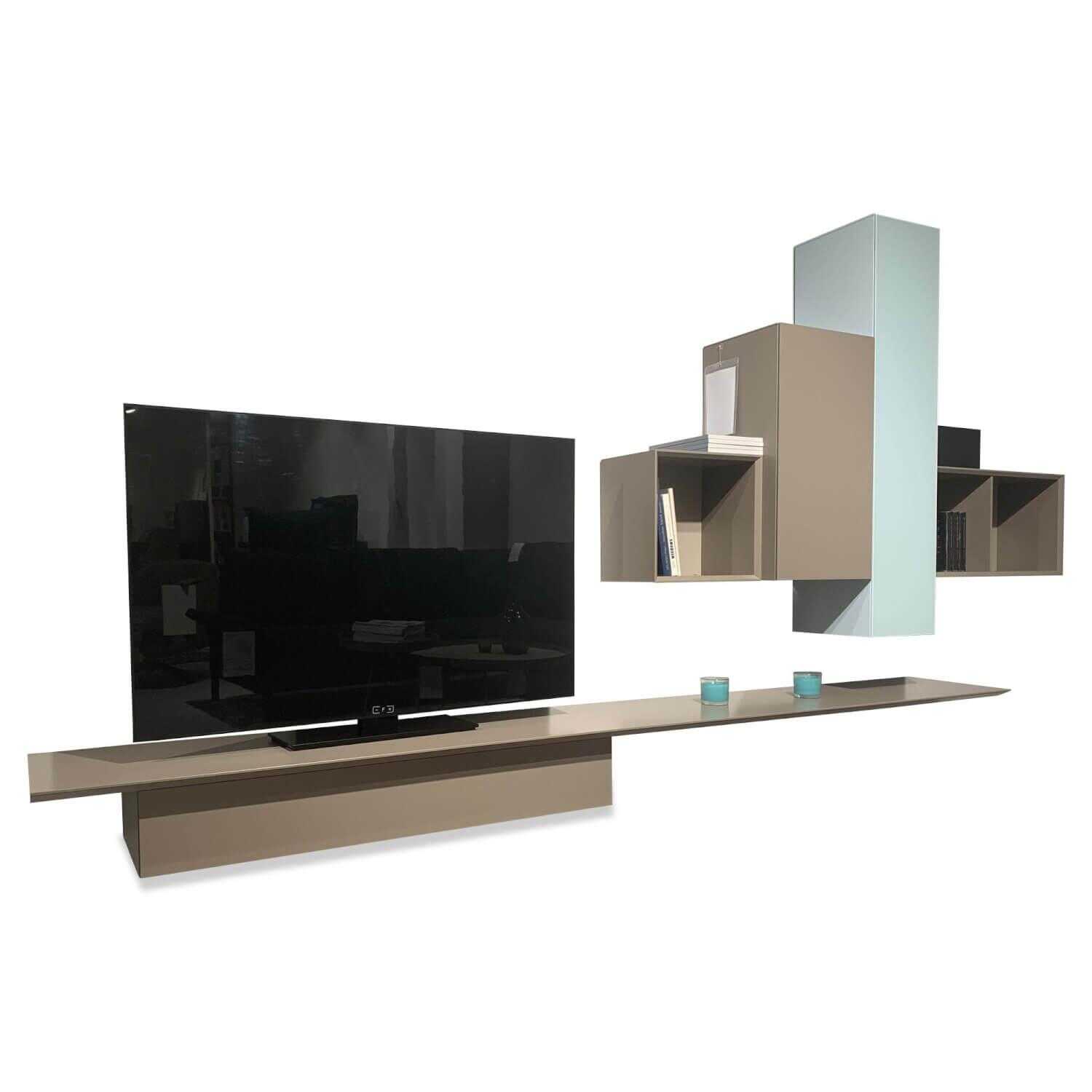 Kettnaker - Wohnwand Alea Lack Matt Kristallblau Seide Glas - 1