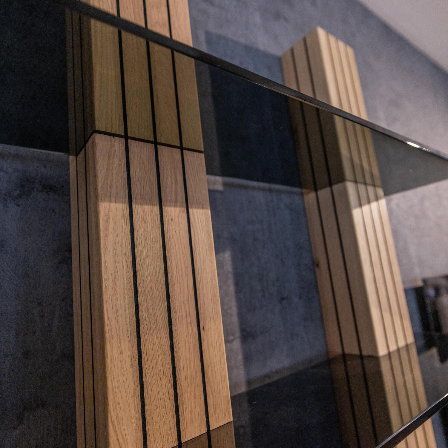 WK Wohnen - Wohnwand WK 490 Baristo Asteiche Bianco Rillenoptik Glas Anthrazit Inklusive LED Beleuchtung - 6