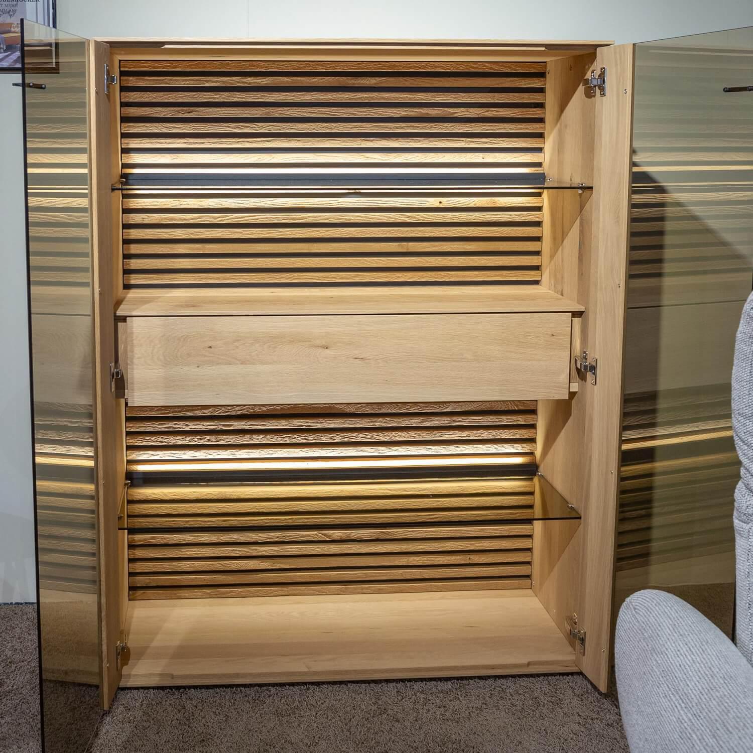 Schöner Wohnen-Kollektion - Highboard Yonna 7102 Kerneiche Natur Gebürstet Inklusive Beleuchtung - 6