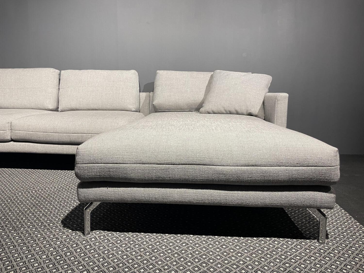 Hülsta - Ecksofa HS 414 Stoff 064 30 Platingrau Grau Füße Aluminium Chrom Mit Kissen - 7