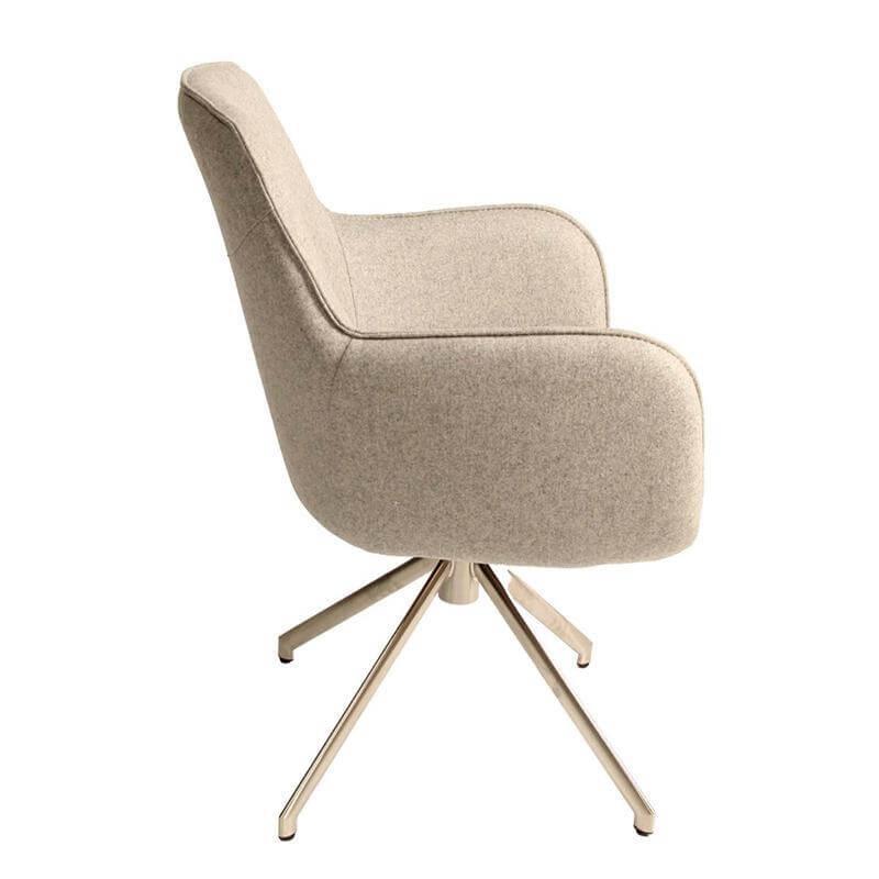 WK Wohnen - 4er Set Stuhl WK 704 DMA Stoff Filz Hellgrau Beige Drehgestell Edelstahl Matt - 5