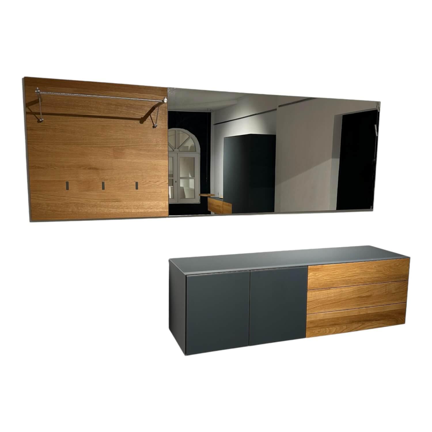 Team 7 - Diele Cubus Schrank Eiche Natur Geölt Farbglas Anthrazit Matt Mit Spiegel Und Wandpaneel Mit Kleiderstange - 1