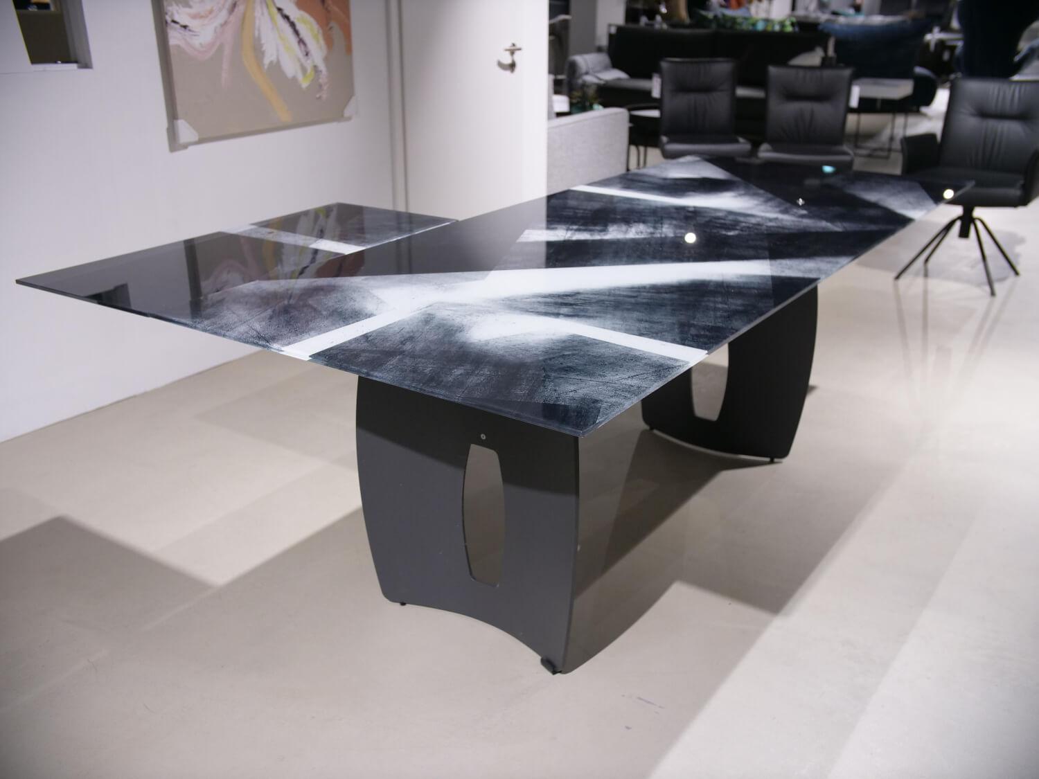 WK Wohnen - Esstisch WK 895 Platte Glas Kunstdruck Schwarz Weiß Gestell Stahl Anthrazit - 3