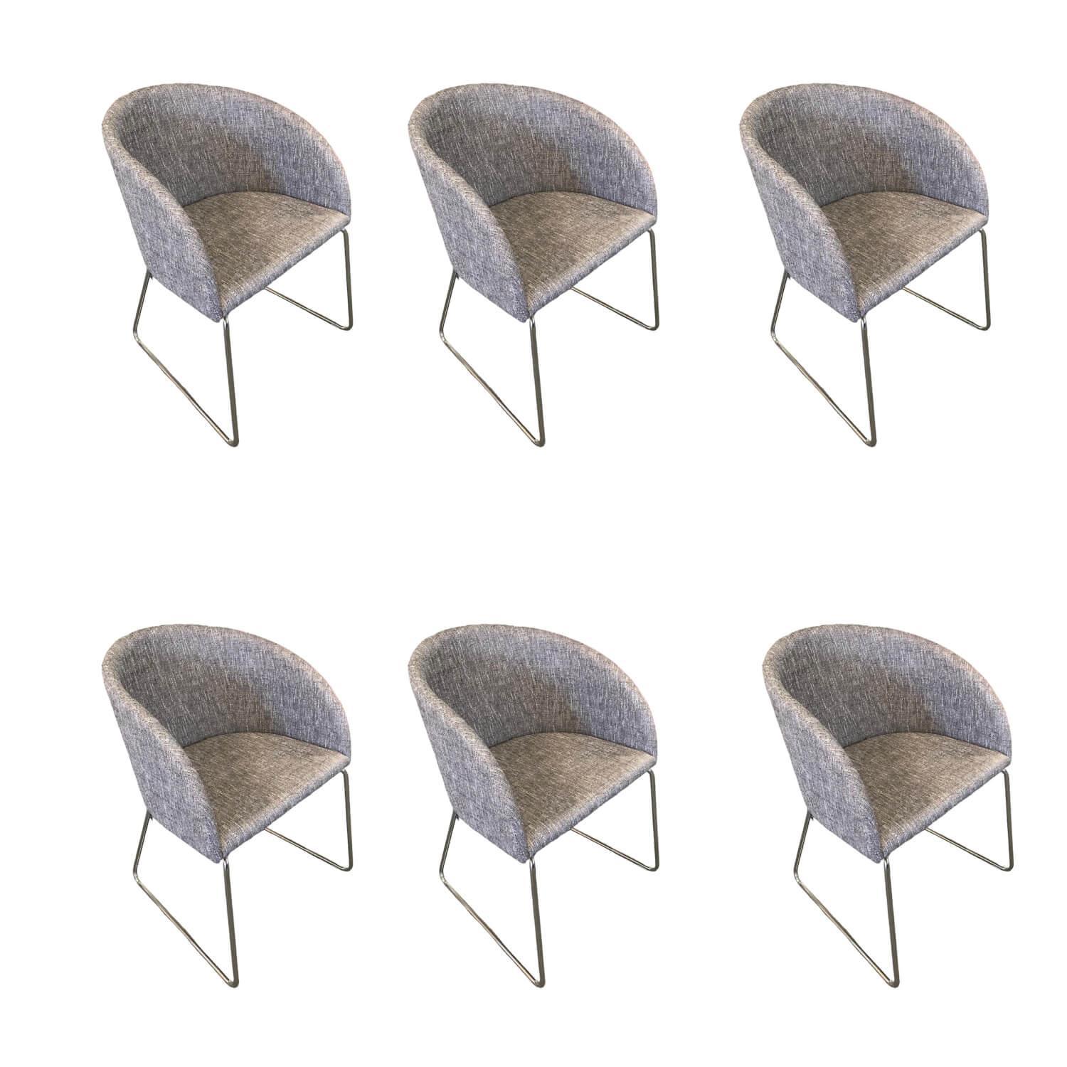 Hülsta - 6er Set Stuhl Now Dining S19 1 Strukturstoff S010 Taupe Grau Kufen Metall Chrom Glänzend - 1