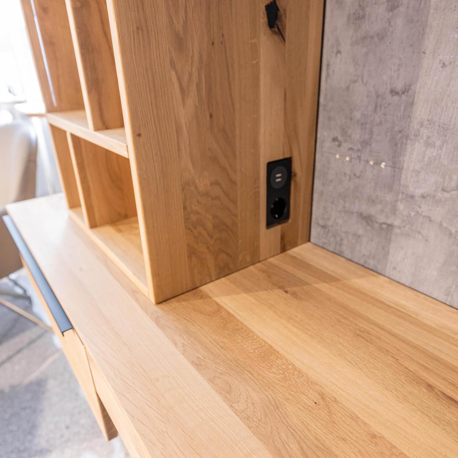 WK Wohnen - Homeoffice Regal WK 490 Baristo Asteiche Bianco Glas Anthrazit Mit Fächern Und Schubladen Inklusive LED Beleuchtung - 3