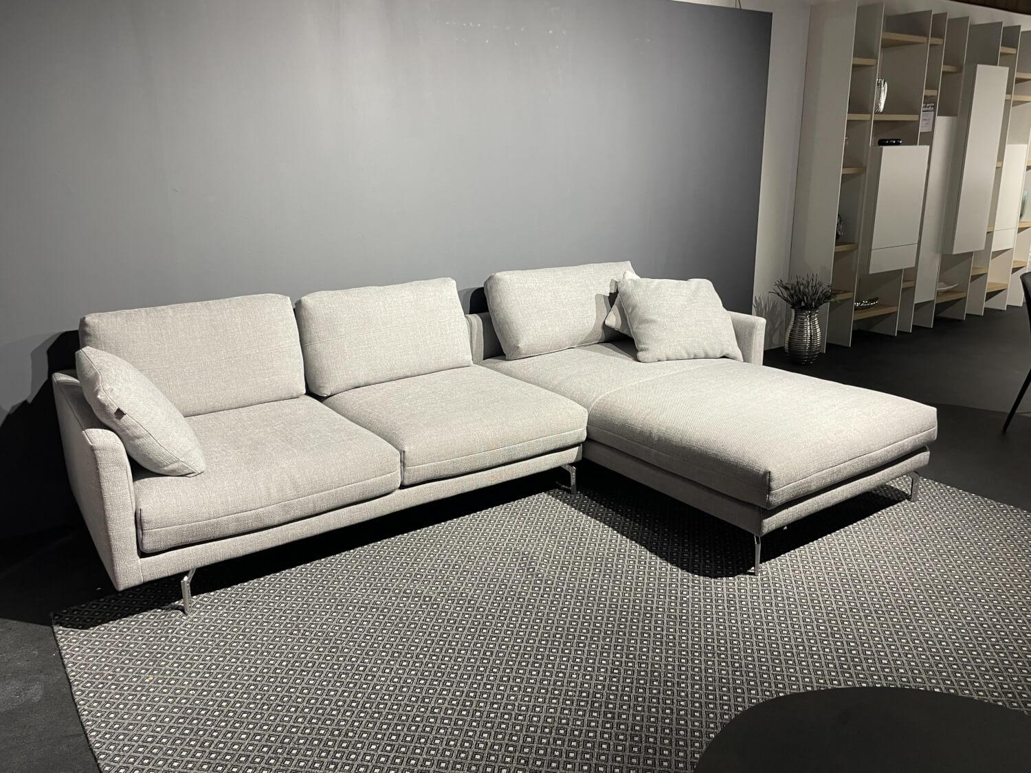 Hülsta - Ecksofa HS 414 Stoff 064 30 Platingrau Grau Füße Aluminium Chrom Mit Kissen - 10