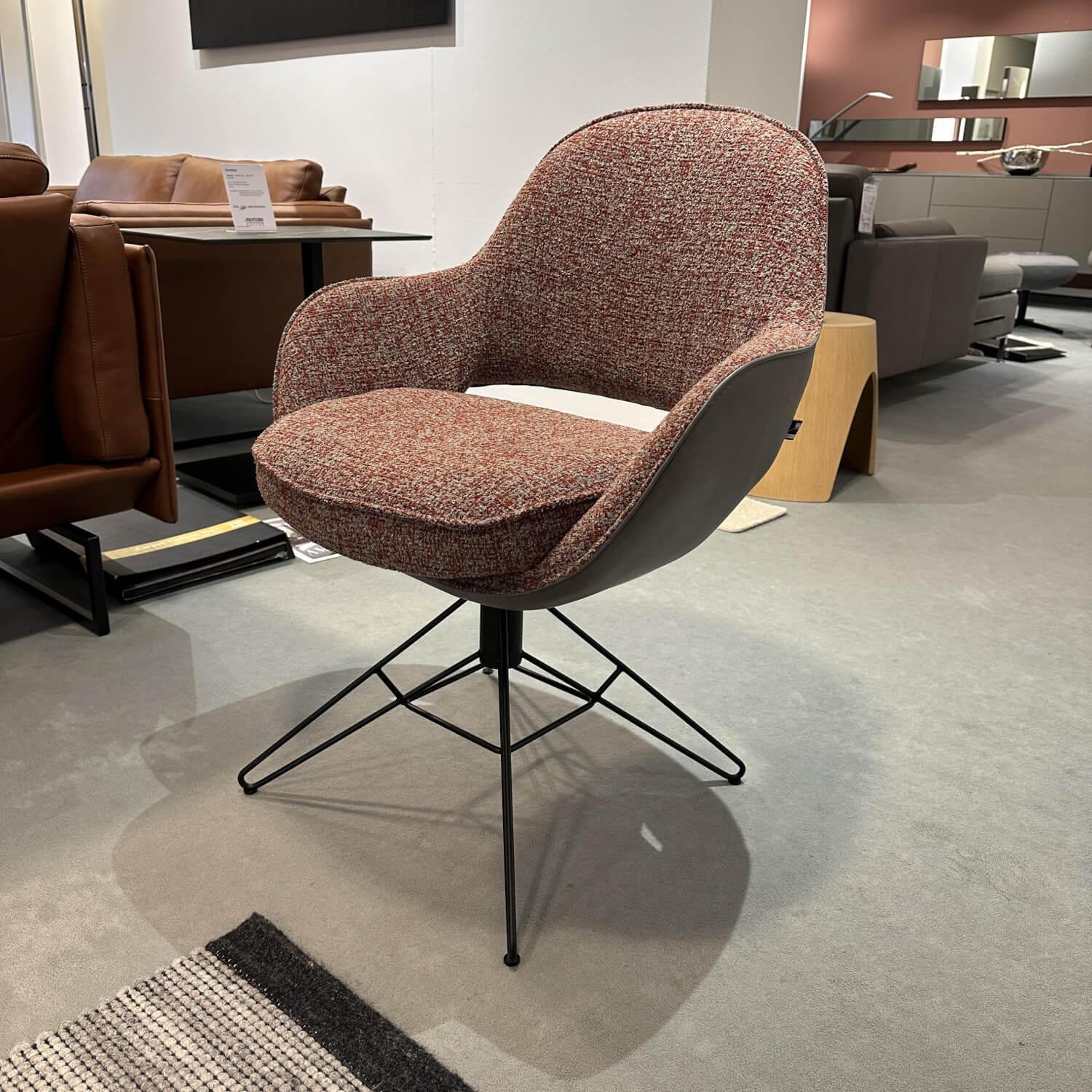 WK Wohnen - 6er-Set Armlehnstuhl WK 708 Stoff JAB A91062 Rosa Und Leder Granada Steel Grau Drehgestell Schwarz - 15