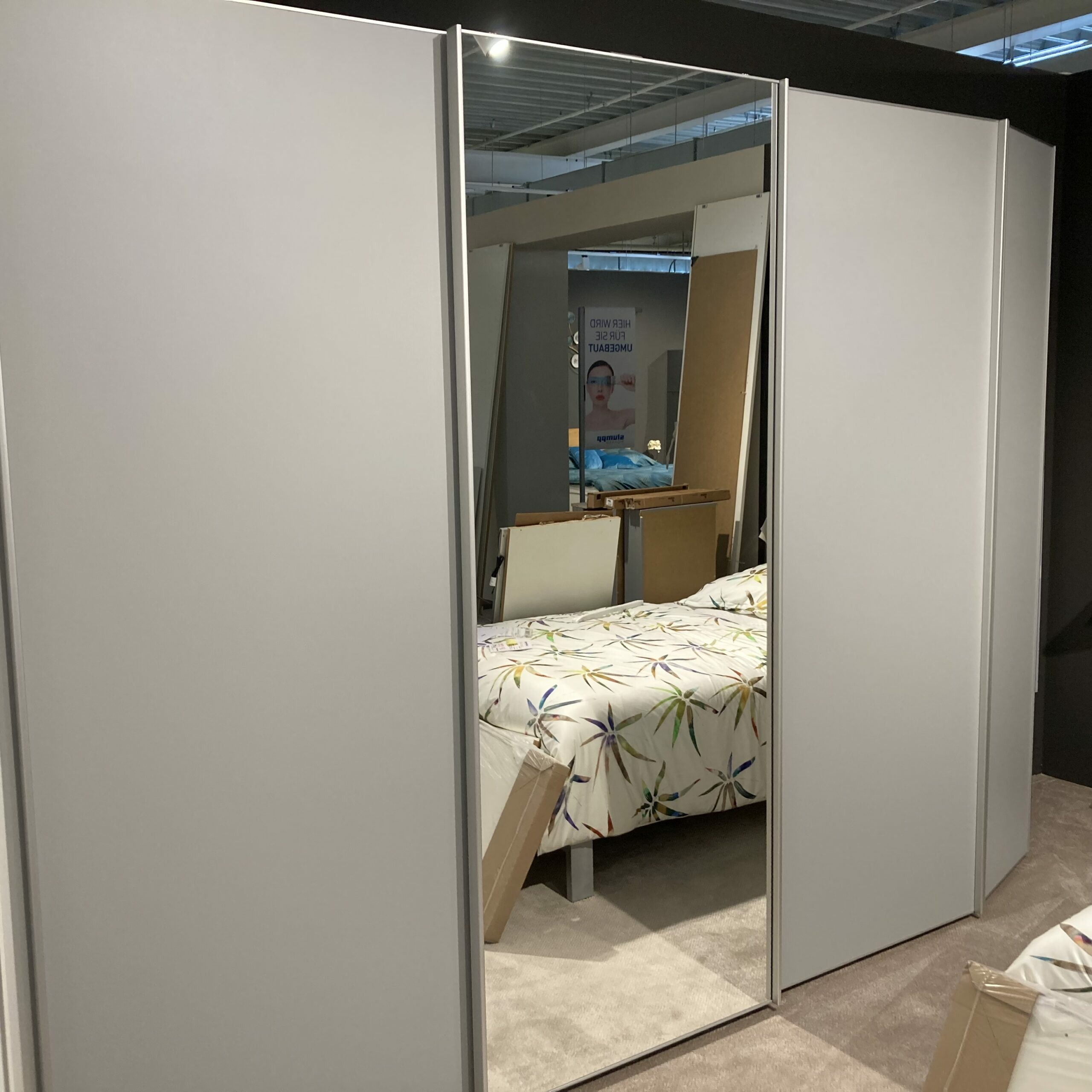 Staud - Schwebetürenschrank EM Armadio Dekor Hellgrau Mit Spiegel Griffe Schmal Aluminium Matt - 2