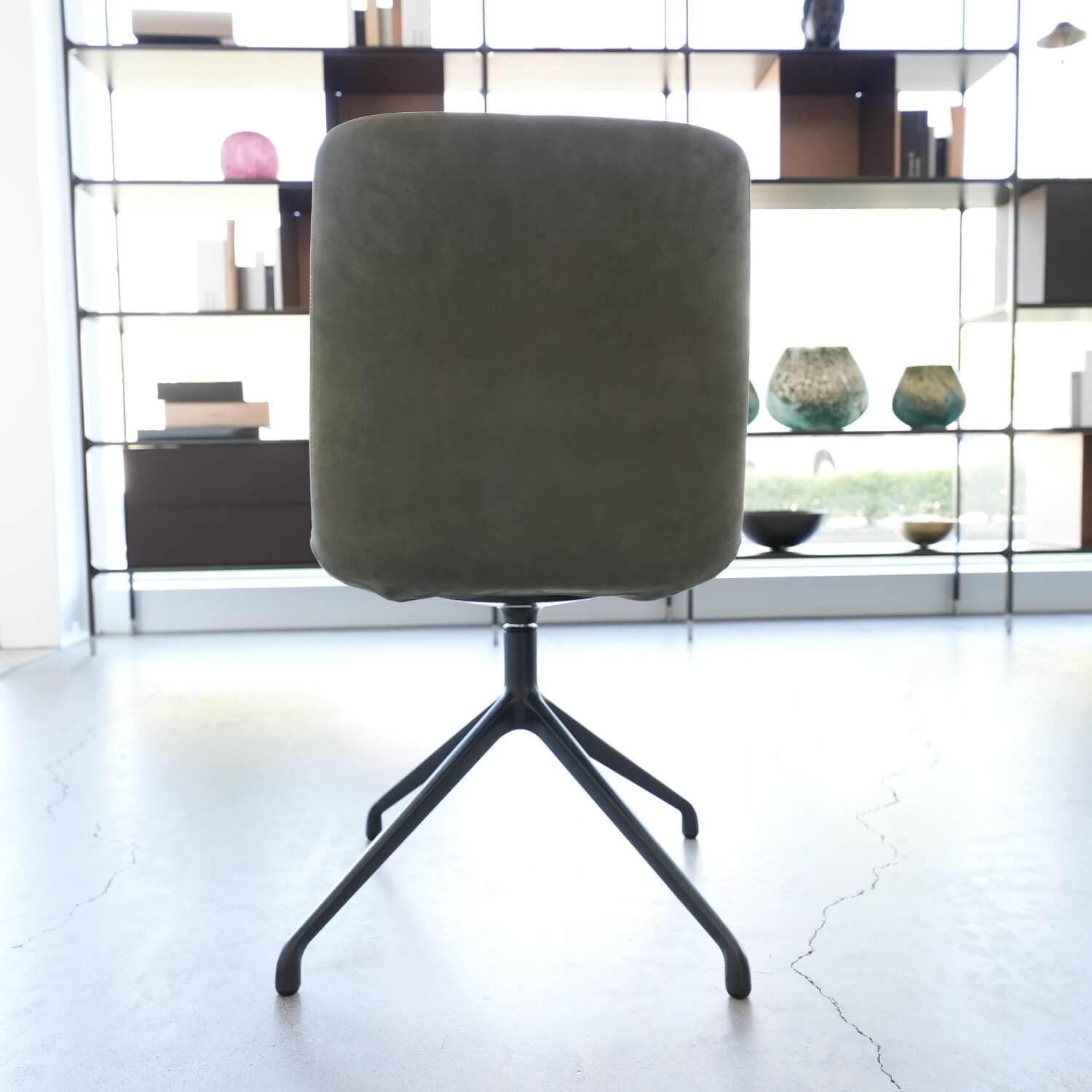 Riva1920 - 4er Set Stuhl Materia Soft Leder Nabuk Nubuk 104 Salvia Grau Aluminiumgestell Base Irondust Schwarz Drehbar - 3