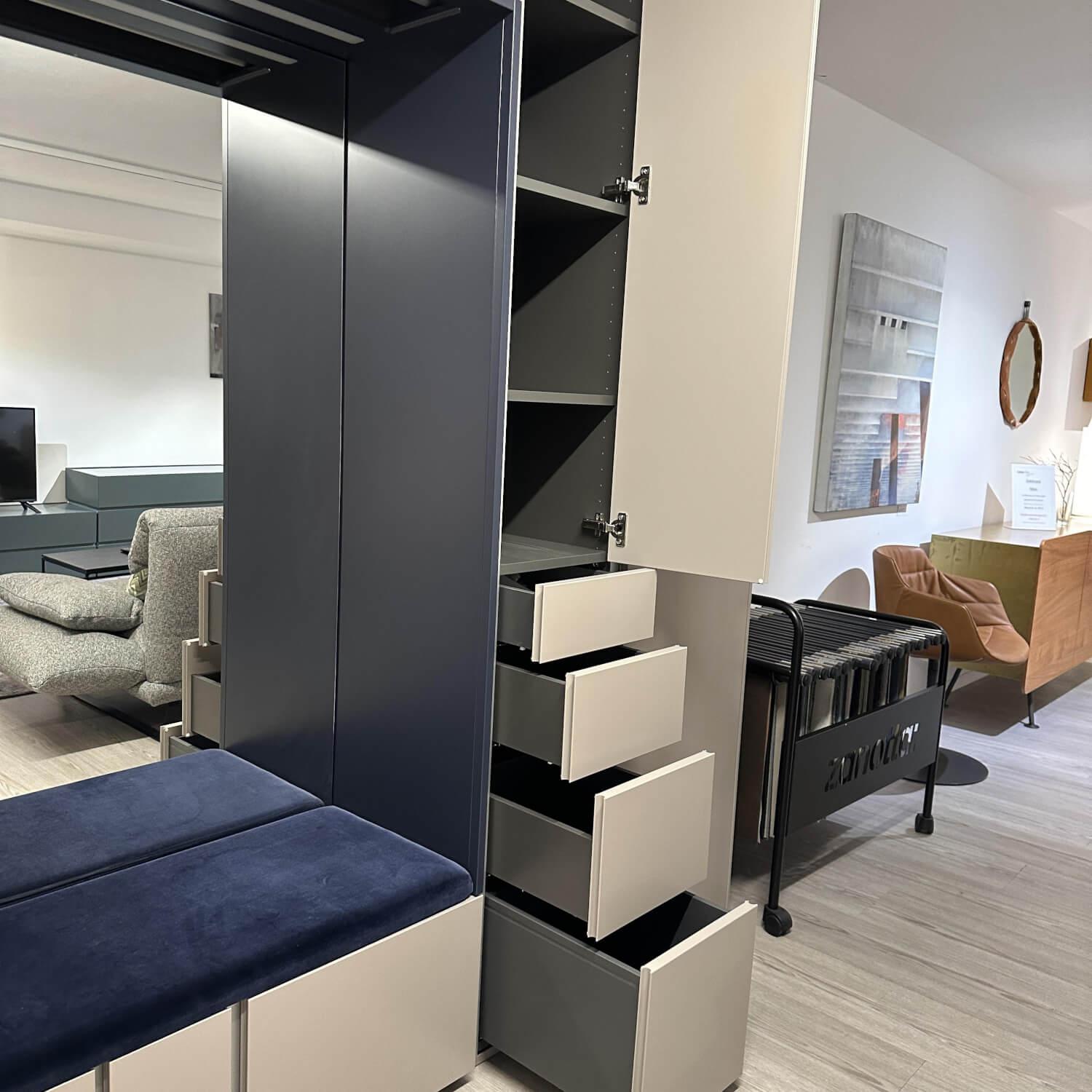 Schönbuch - Schrank Stripes Kieselstein 59 Grau Und Nachtblau 51 Blaugrau Lackiert Sitzbankpolster Nachtblau - 4