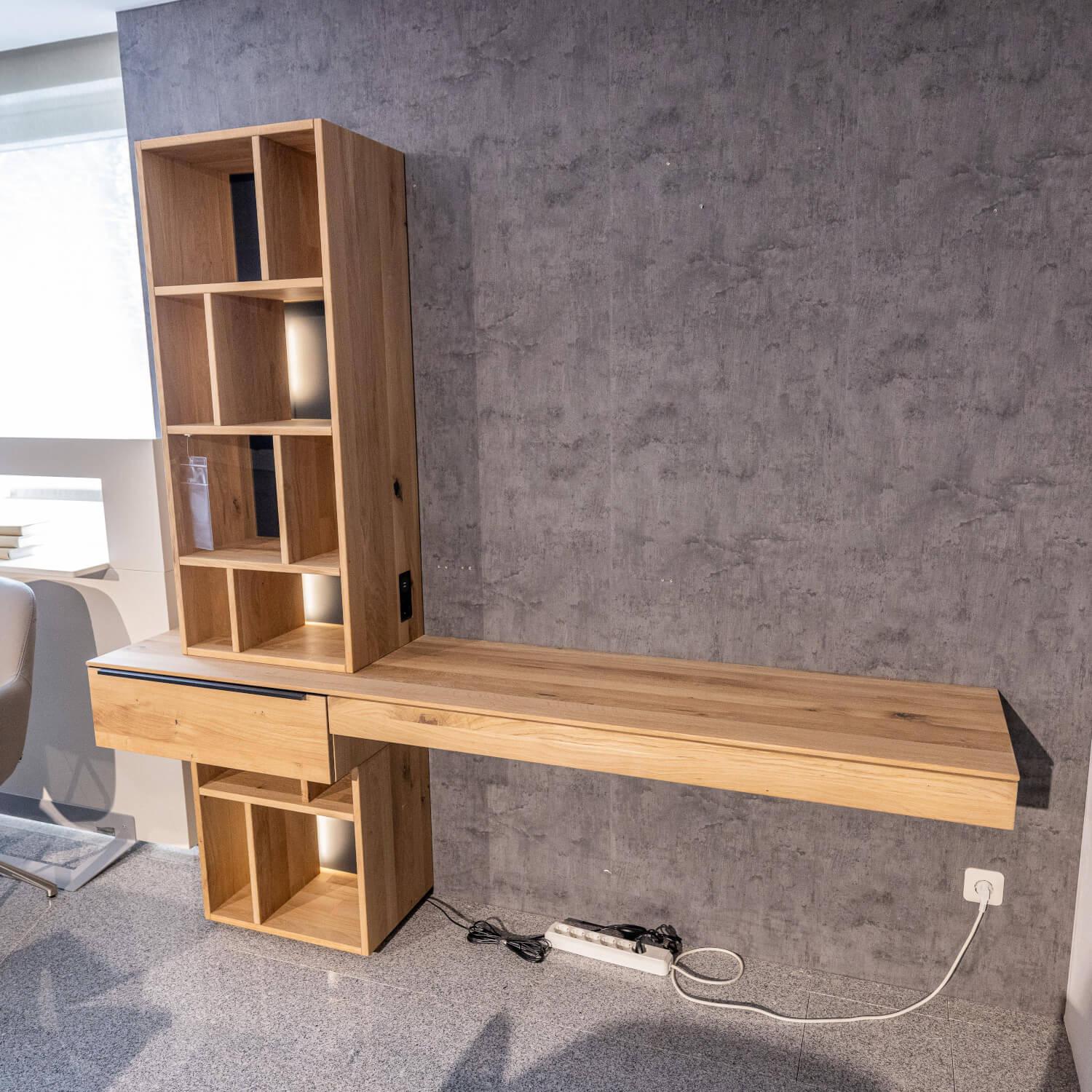 WK Wohnen - Homeoffice Regal WK 490 Baristo Asteiche Bianco Glas Anthrazit Mit Fächern Und Schubladen Inklusive LED Beleuchtung - 9