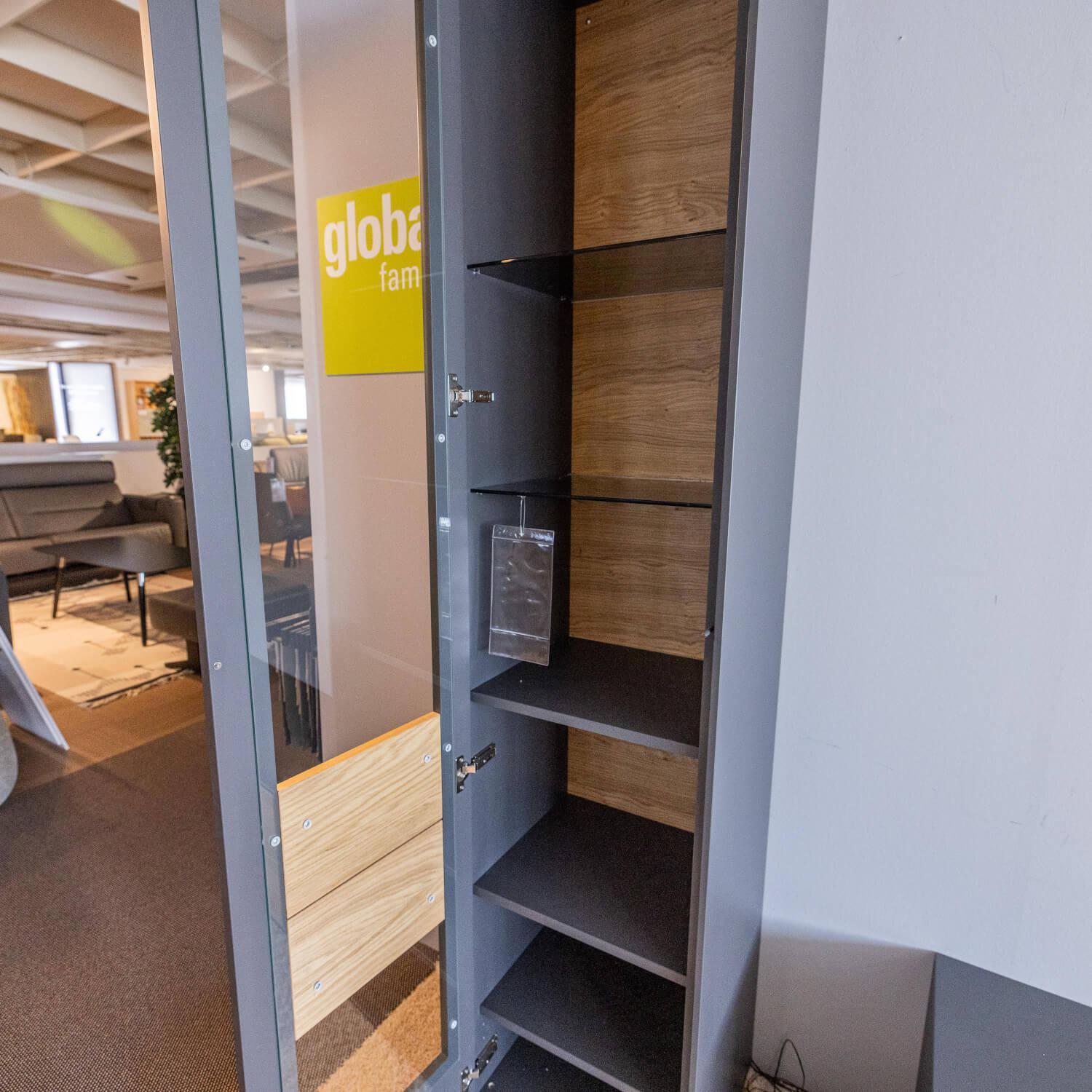 WK Wohnen - Wohnwand Wk 440 Lavato Und Vitrine 440 Balkeneiche Lack Schiefergrau Grau Matt Inklusive Beleuchtung - 12