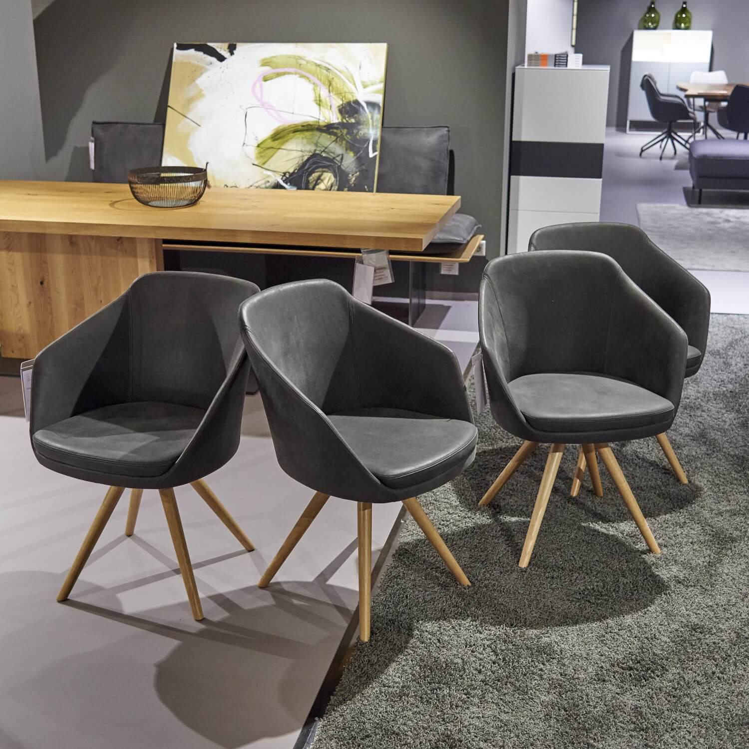 Riva1920 - 4er Set Armlehnstühle Chair Wood Leder Camoscio Nr. 10 Nero Gestell Eiche Natur - 17