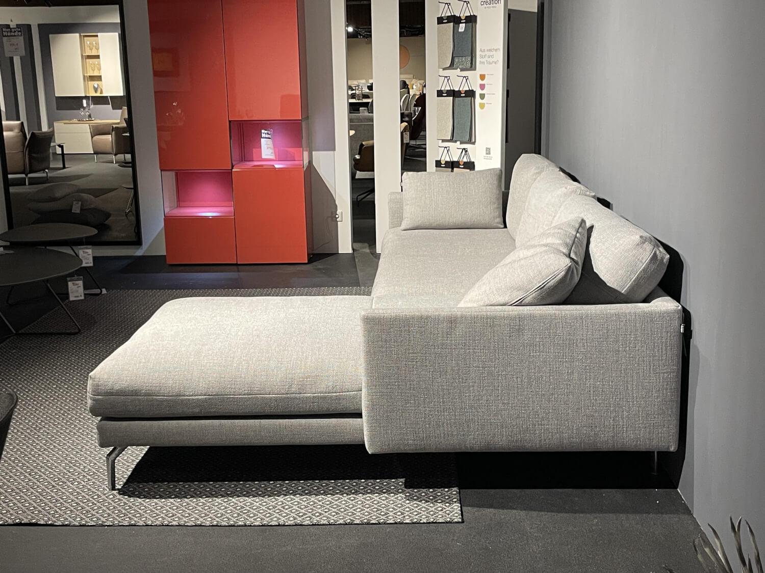 Hülsta - Ecksofa HS 414 Stoff 064 30 Platingrau Grau Füße Aluminium Chrom Mit Kissen - 4