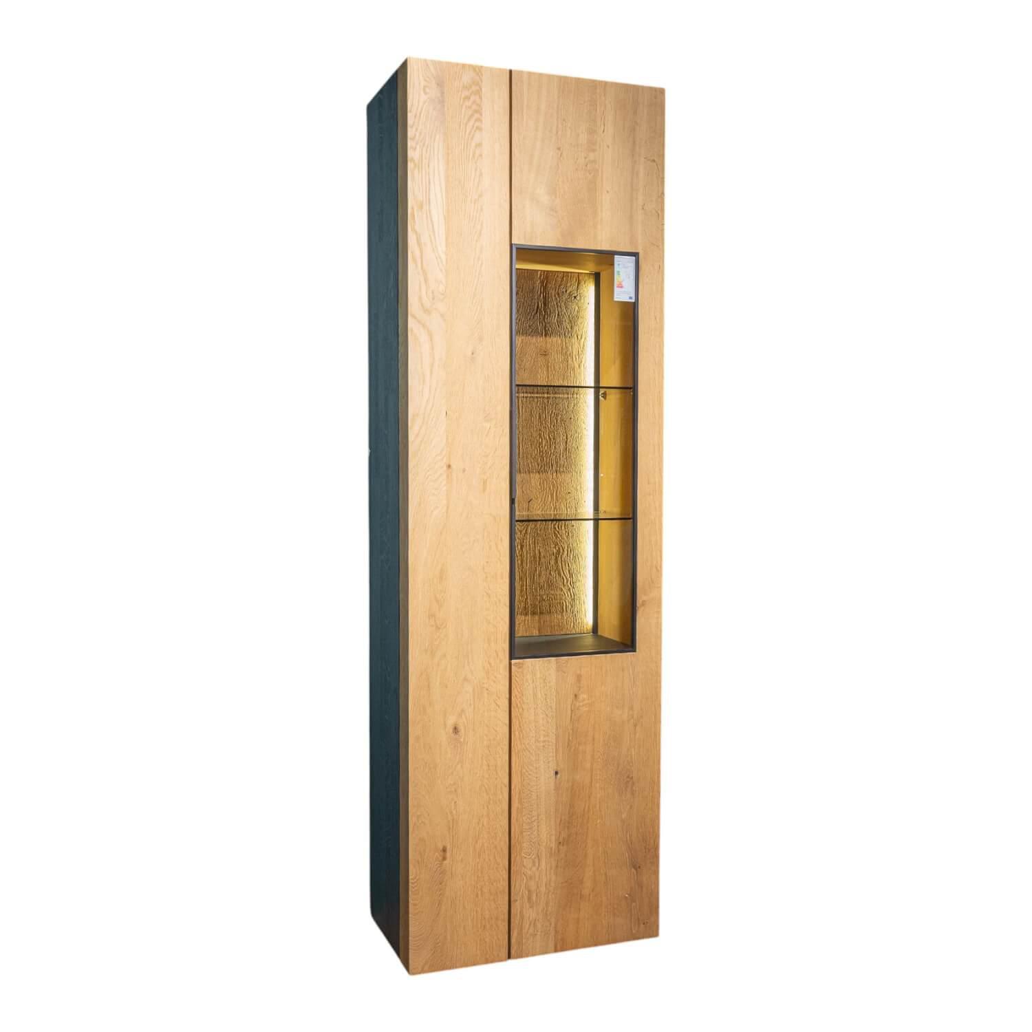 Schöner Wohnen-Kollektion - Vitrine Yoris Rechts Front Kerneiche Umato Gebürstet Korpus Eiche Anthrazit Mit Beleuchtung - 1