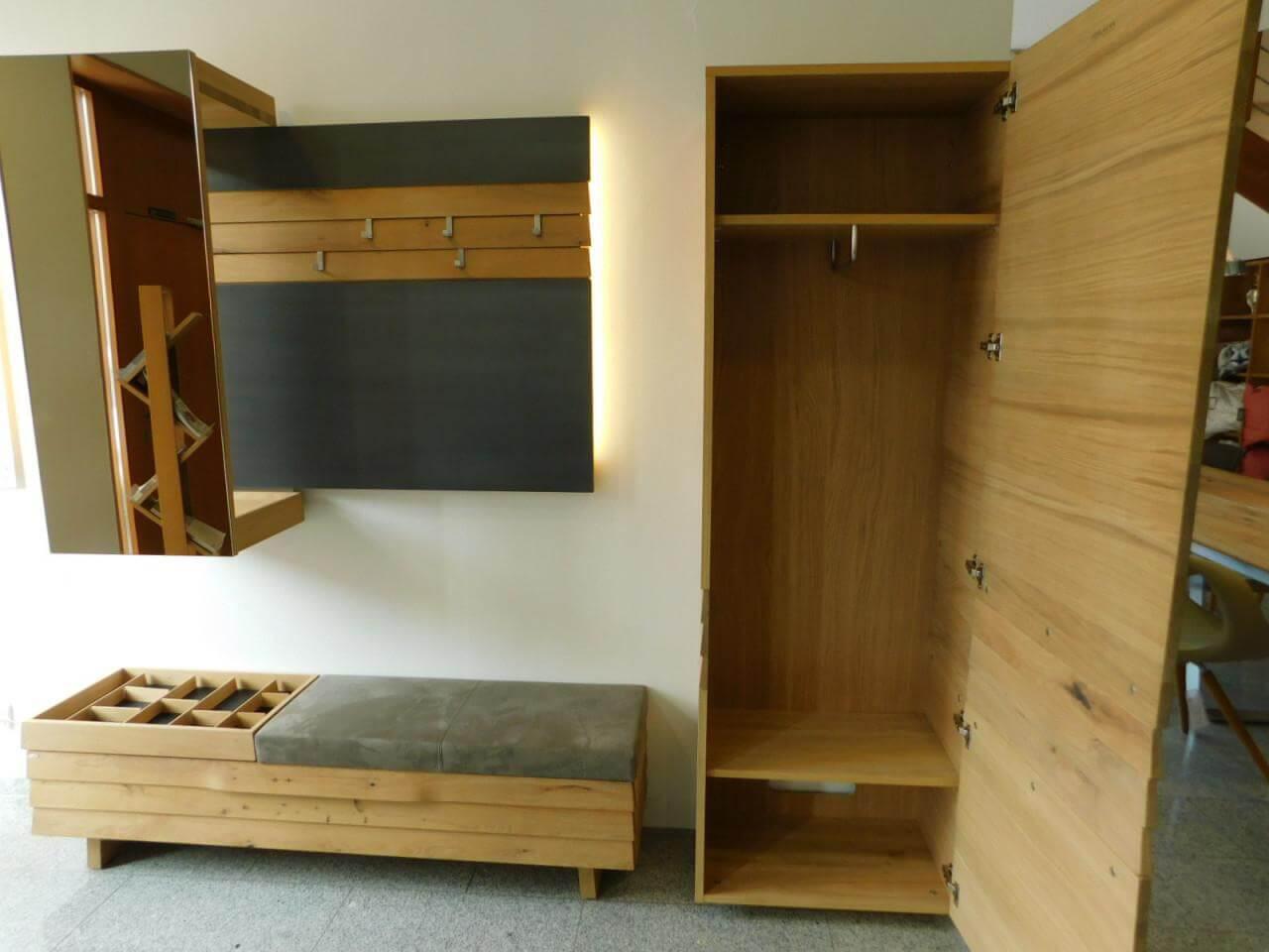 Voglauer - Wandgarderobe V Organo Wildeiche Rustiko Akzent Schwarz Mit Vorsatzspiegel Und Beleuchtung - 6