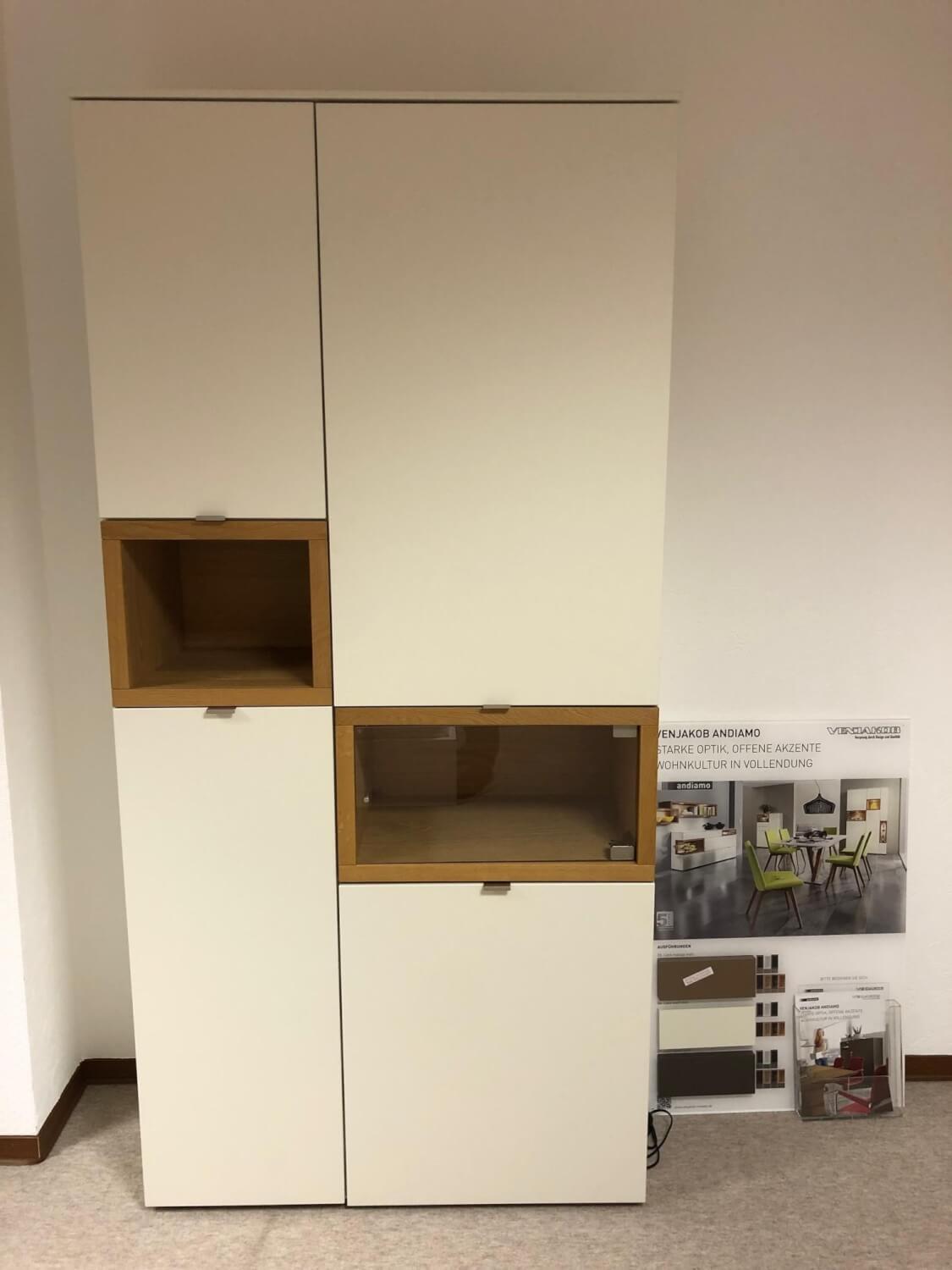 Venjakob - Vitrine Andimano Lack Weiß Matt Fächer Wildeiche Hell Geölt Mit Beleuchtung - 3