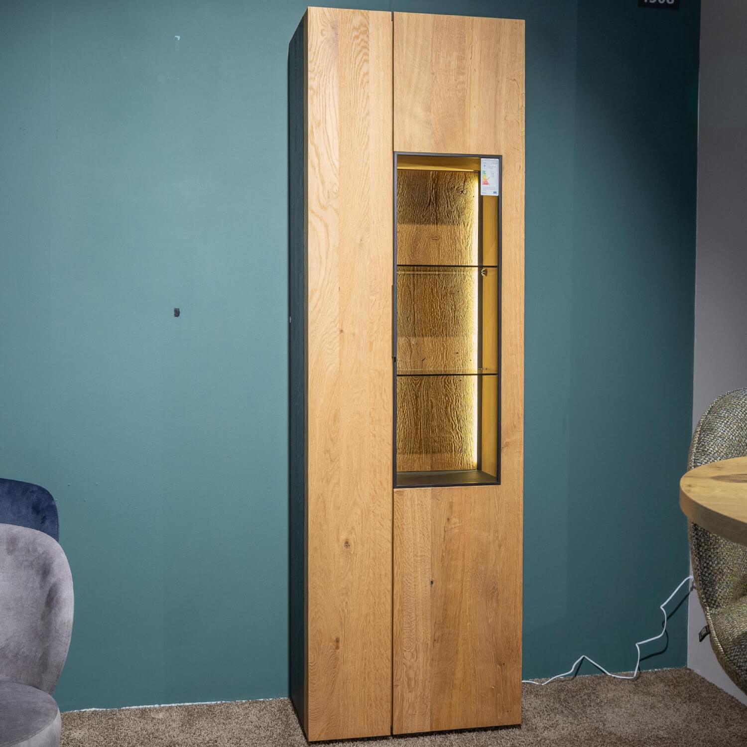 Schöner Wohnen-Kollektion - Vitrine Yoris Rechts Front Kerneiche Umato Gebürstet Korpus Eiche Anthrazit Mit Beleuchtung - 2