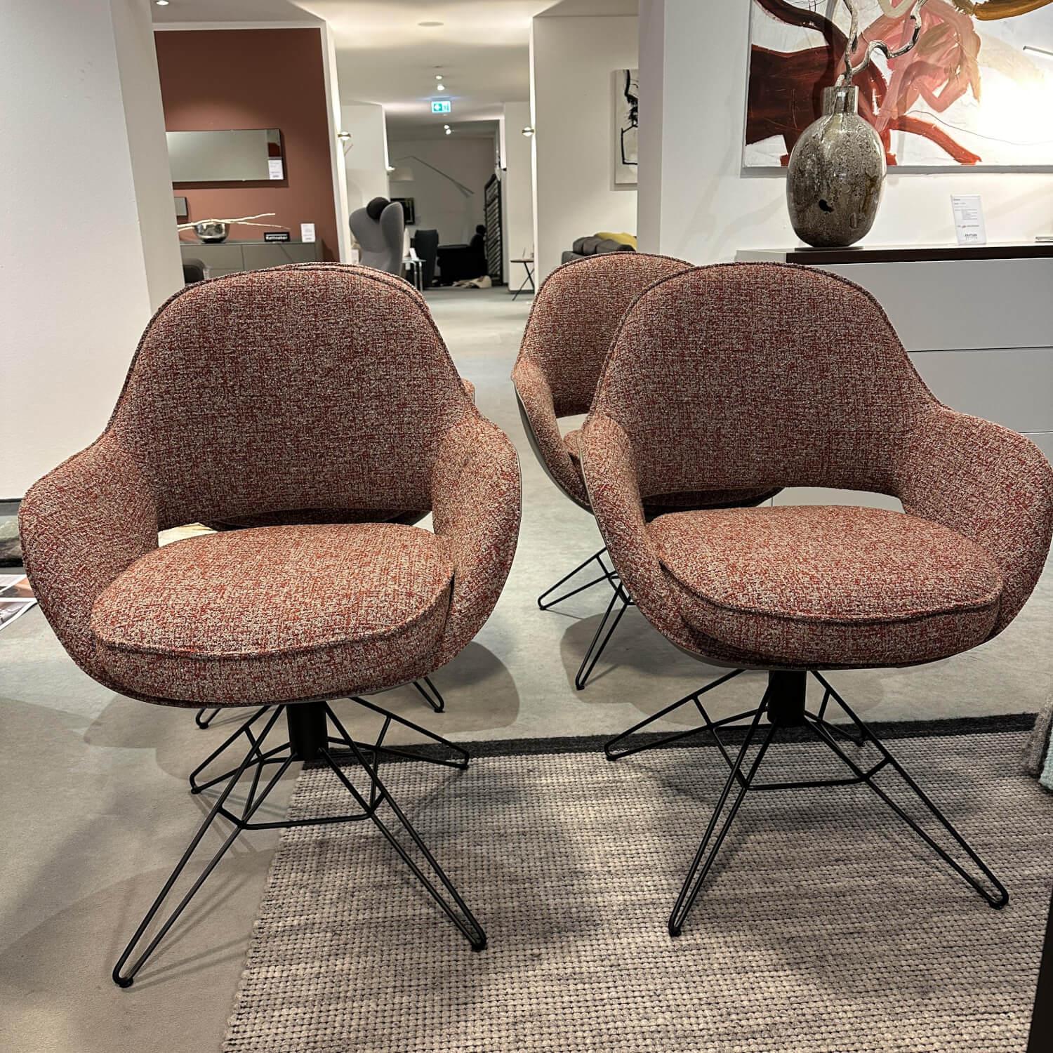 WK Wohnen - 6er-Set Armlehnstuhl WK 708 Stoff JAB A91062 Rosa Und Leder Granada Steel Grau Drehgestell Schwarz - 18