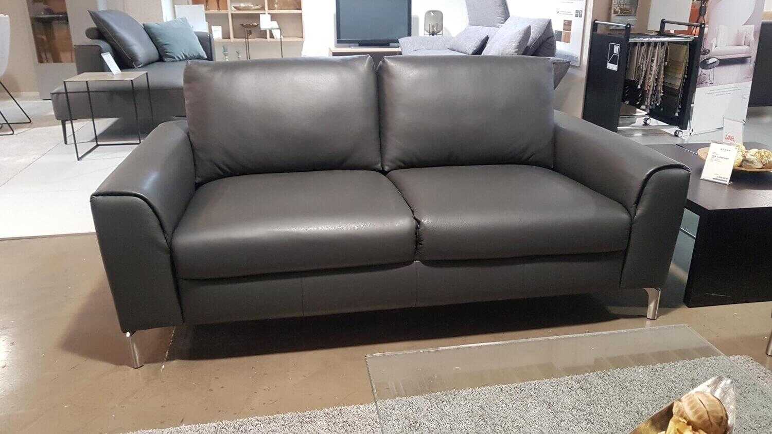 WK Wohnen - Sofa WK660 Venosa Zweisitzer Leder Montana Basalto Grau - 3