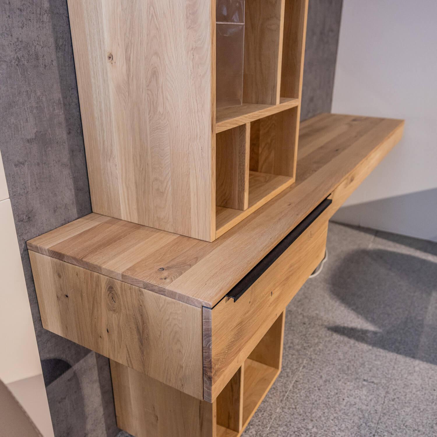 WK Wohnen - Homeoffice Regal WK 490 Baristo Asteiche Bianco Glas Anthrazit Mit Fächern Und Schubladen Inklusive LED Beleuchtung - 4