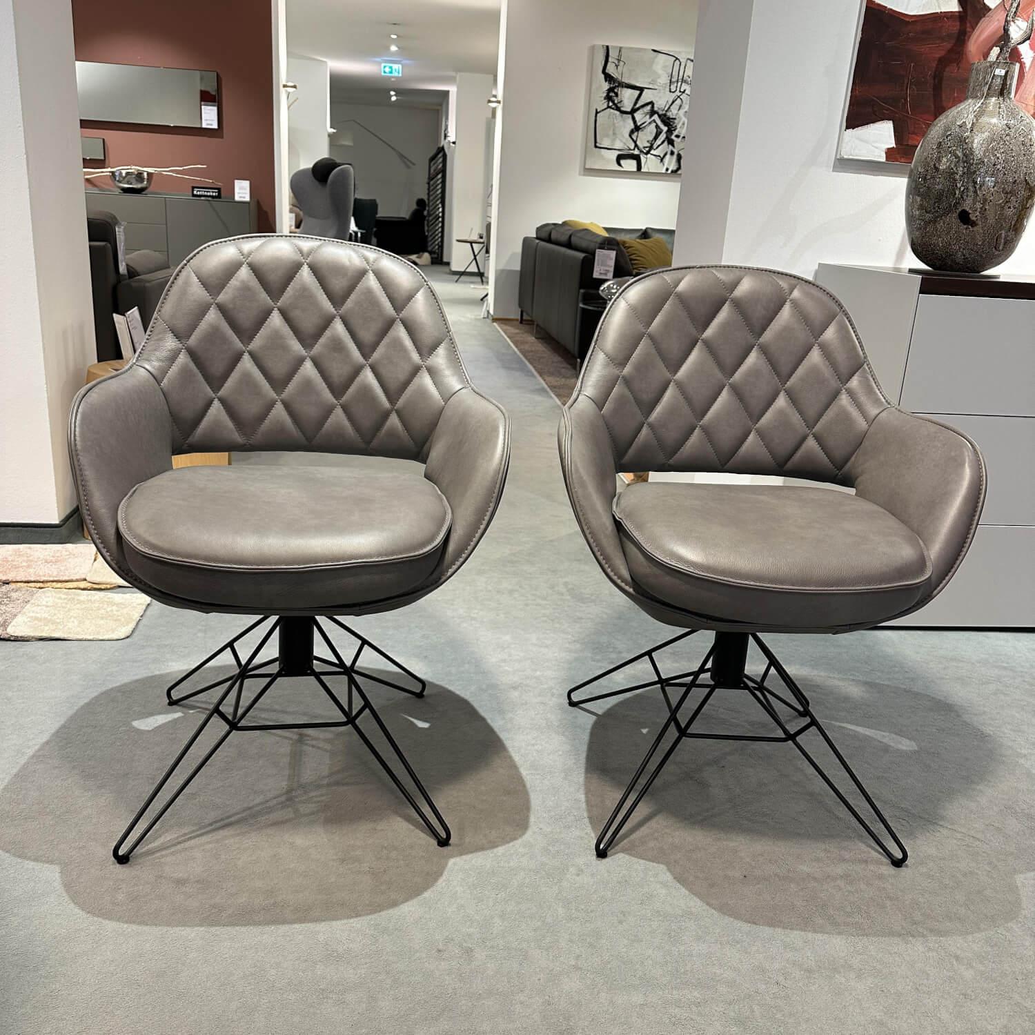 WK Wohnen - 6er-Set Armlehnstuhl WK 708 Stoff JAB A91062 Rosa Und Leder Granada Steel Grau Drehgestell Schwarz - 5