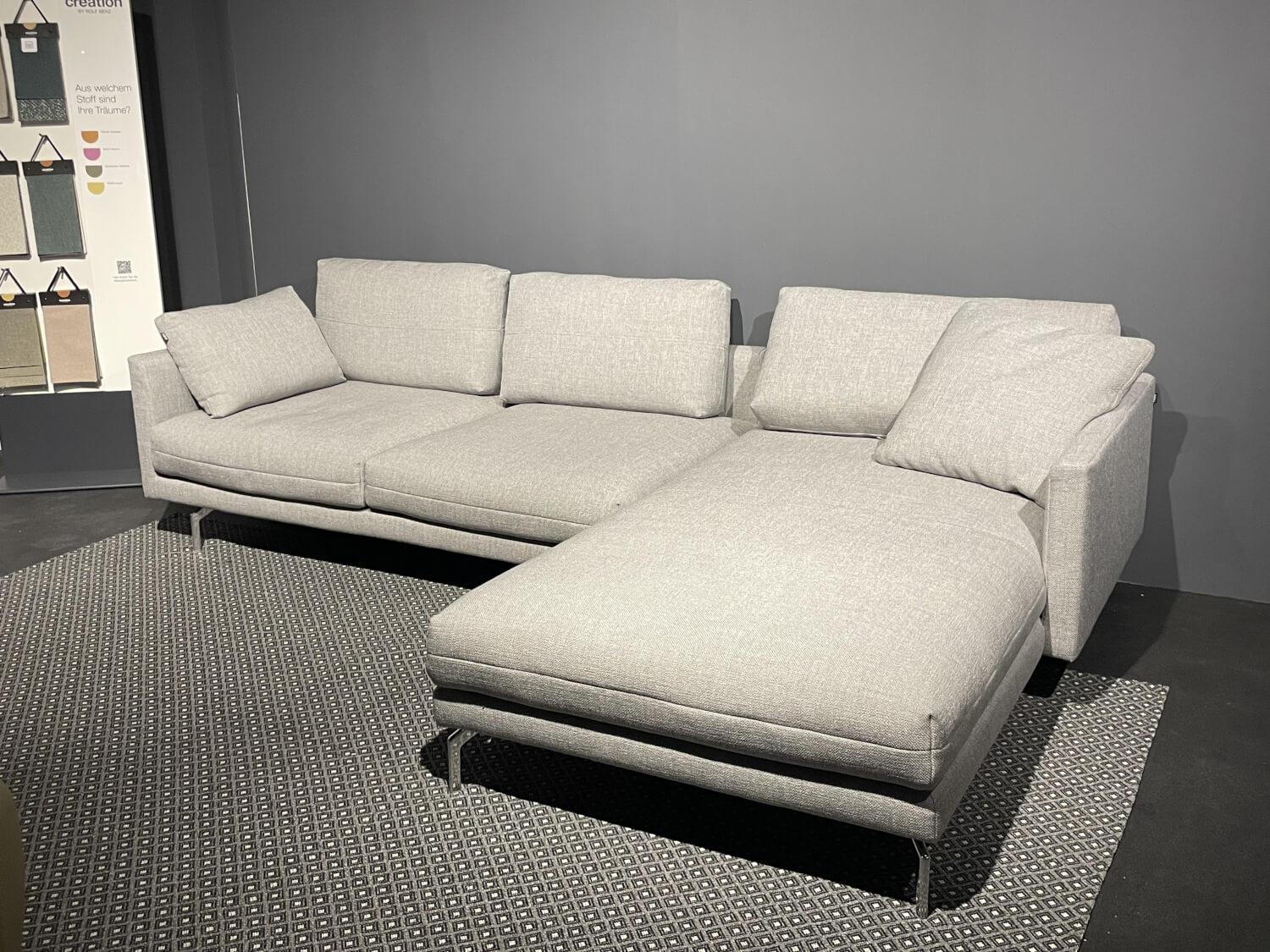 Hülsta - Ecksofa HS 414 Stoff 064 30 Platingrau Grau Füße Aluminium Chrom Mit Kissen - 13