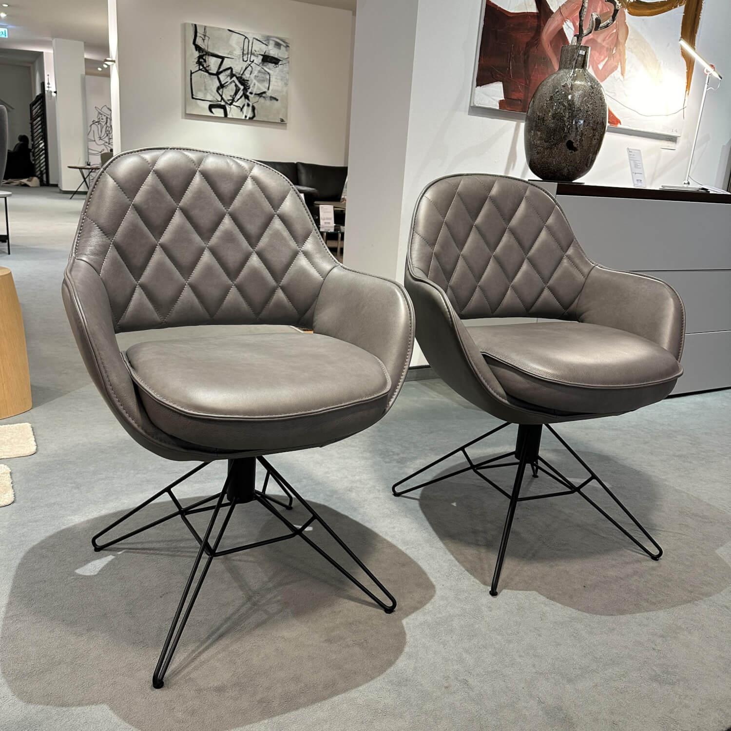 WK Wohnen - 6er-Set Armlehnstuhl WK 708 Stoff JAB A91062 Rosa Und Leder Granada Steel Grau Drehgestell Schwarz - 12