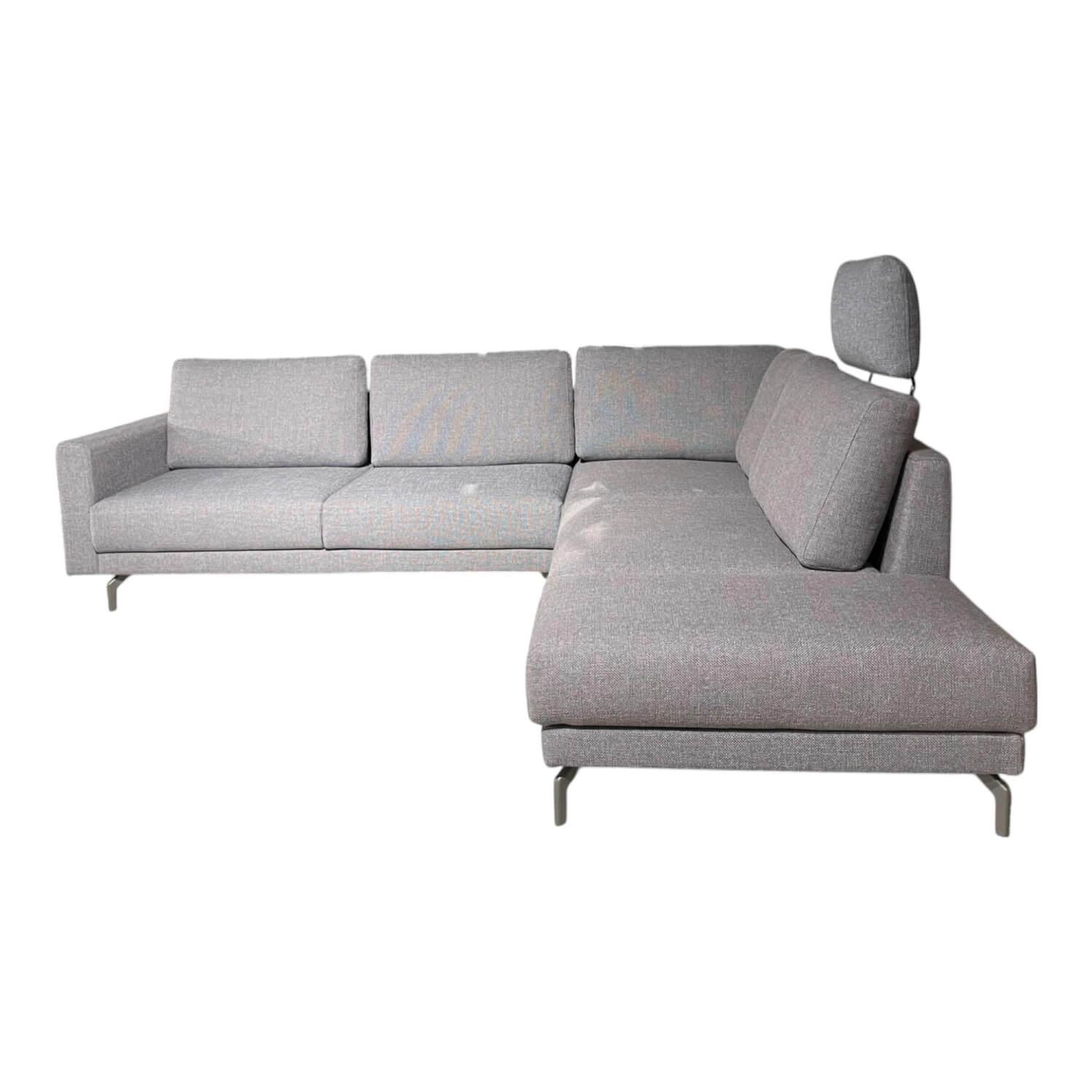 Hülsta - Ecksofa HS 450 Stoff Grau Füße Grau Mit Kissen Und Kopfstütze - 1