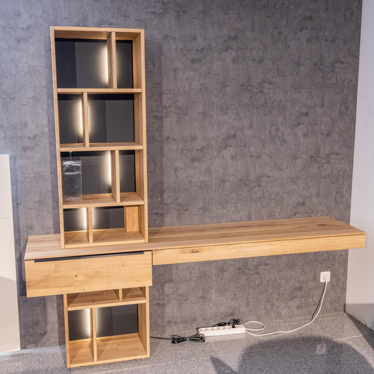 WK Wohnen - Homeoffice Regal WK 490 Baristo Asteiche Bianco Glas Anthrazit Mit Fächern Und Schubladen Inklusive LED Beleuchtung - 2